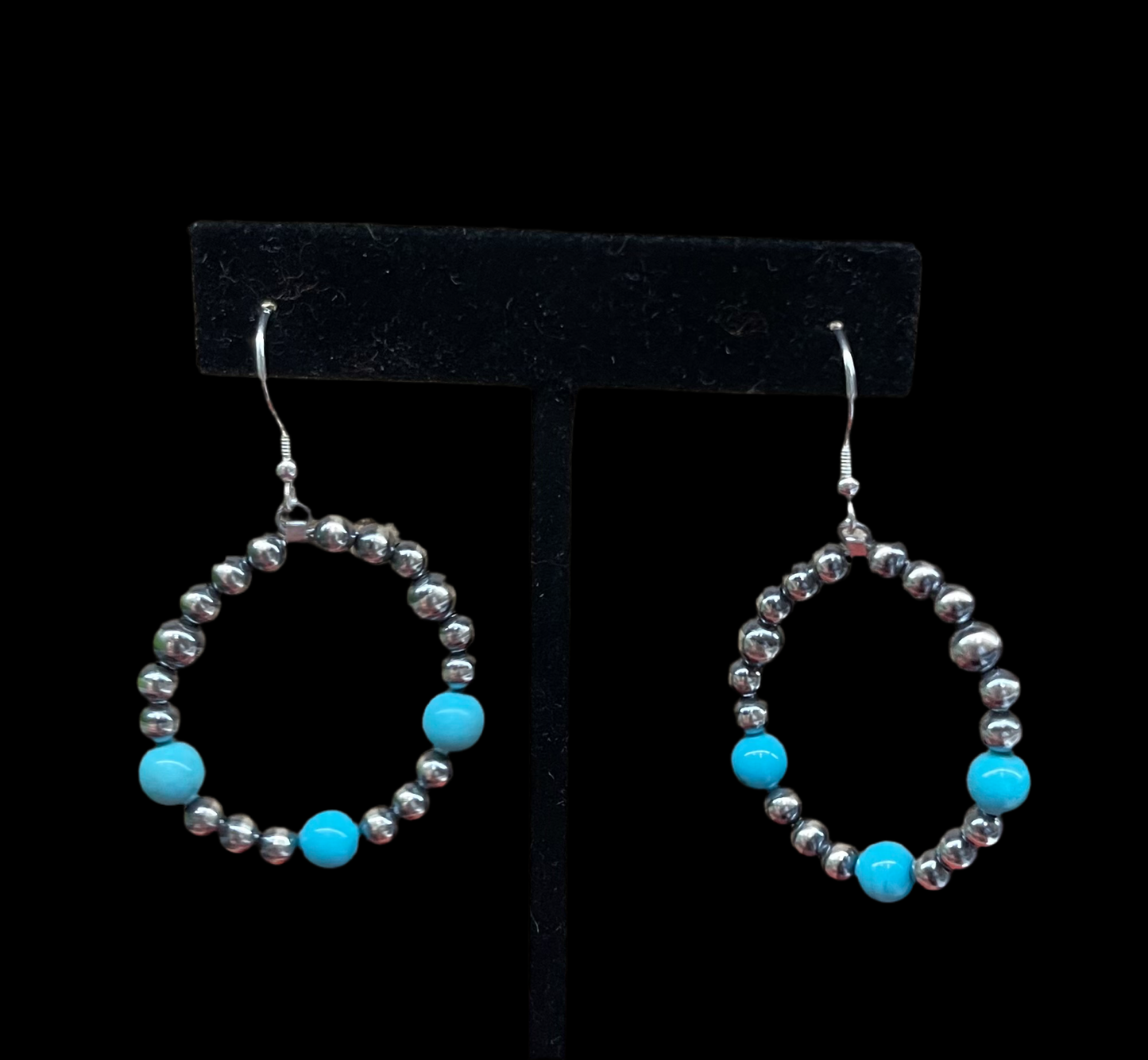 4mm Navajo Pearl and 6mm Turquoise Bead Hoop Dangles