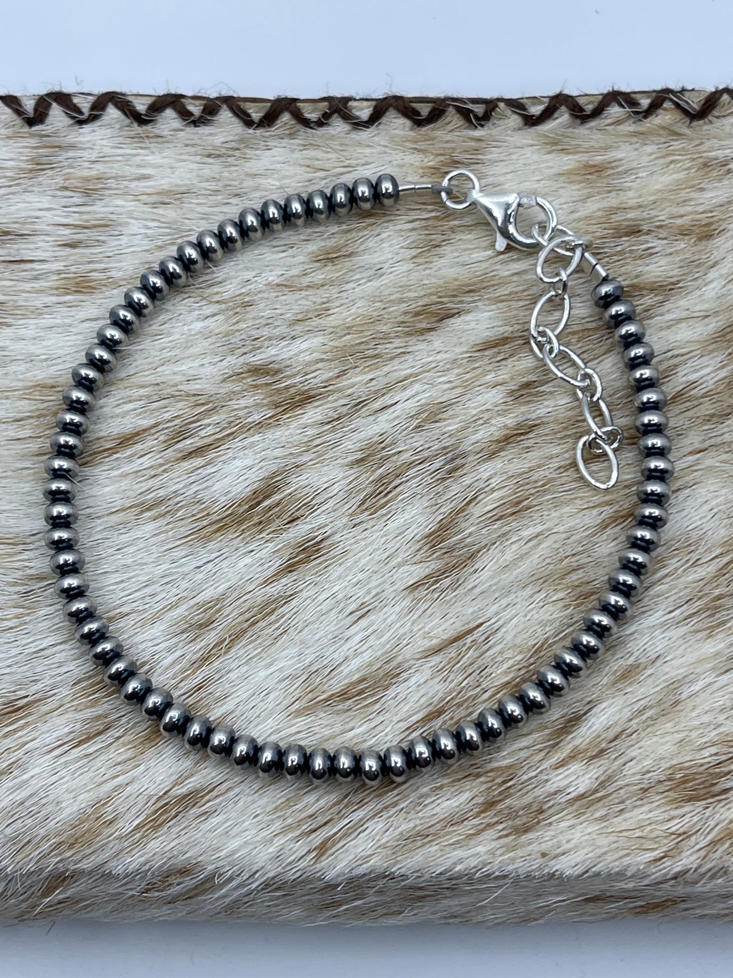 9"+1 1/2" 4 mm Rondelle Navajo Pearl Anklet, Navajo Made