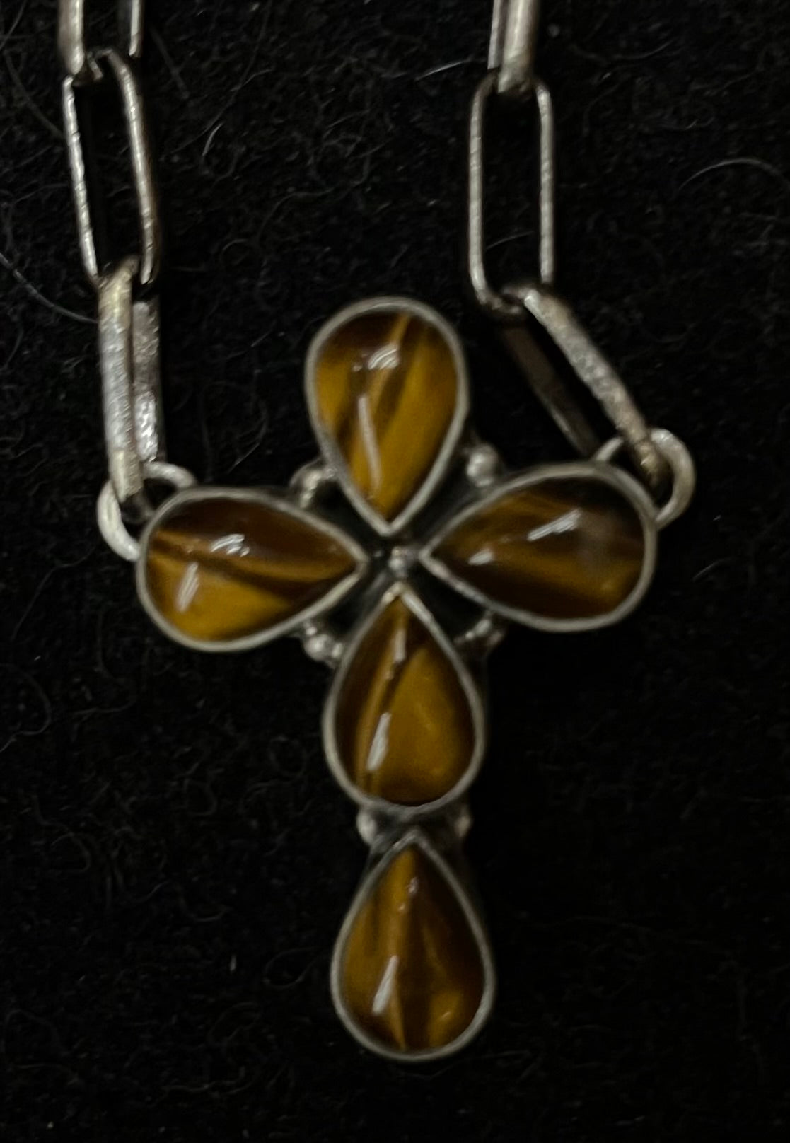 16" Tigers Eye Cross Necklace