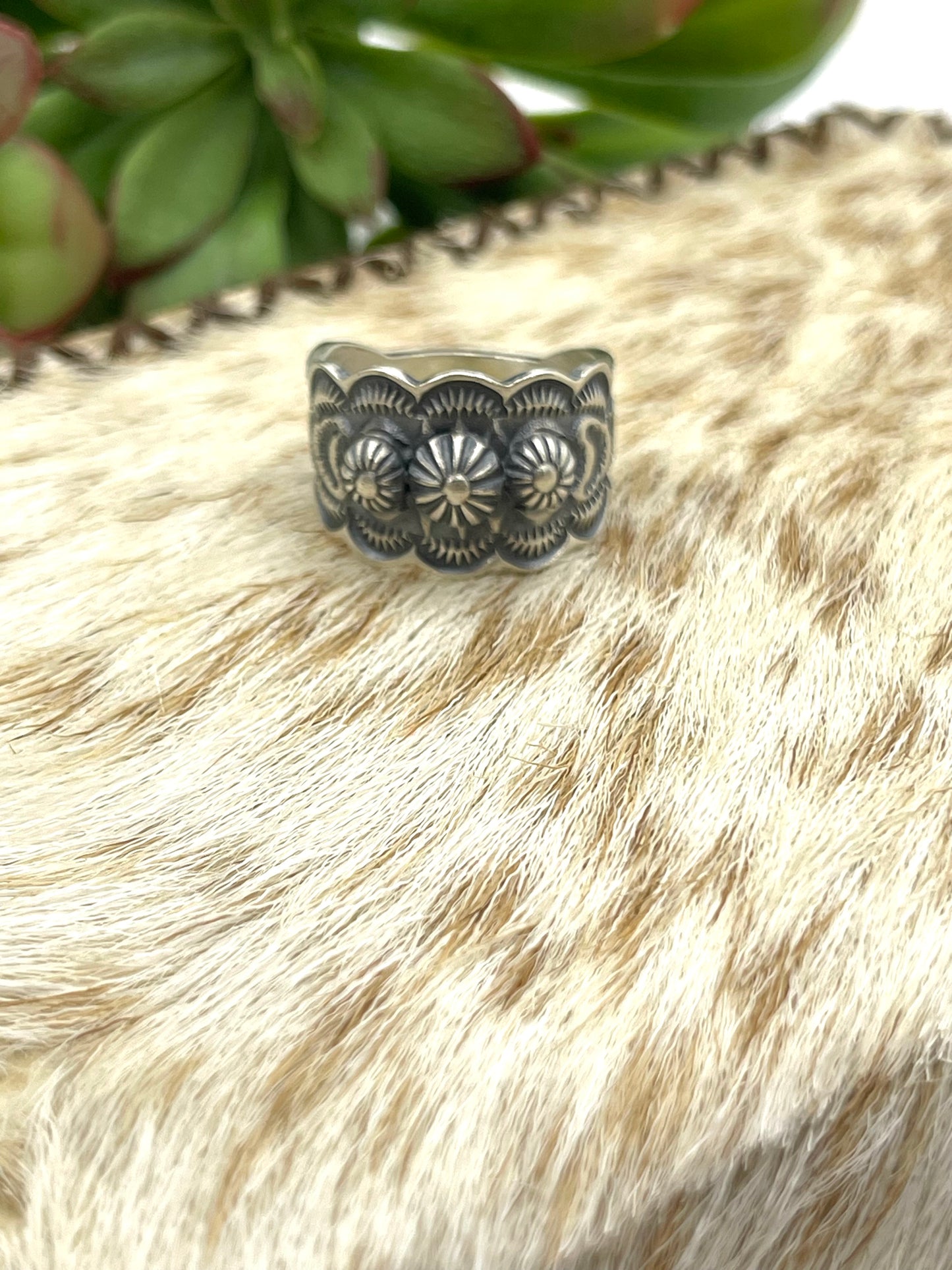9.0 Sterling Silver Stamp Ring by Benny Ramone, Navajo