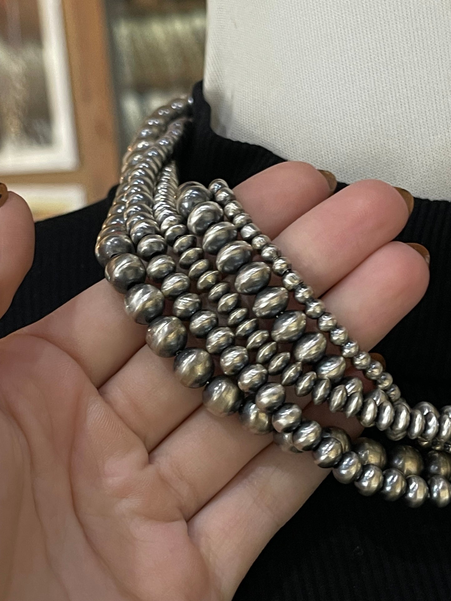 20" 5 Stand 4mm-8mm Handmade Navajo Pearls Necklace by Dorinda Mariano, Navajo