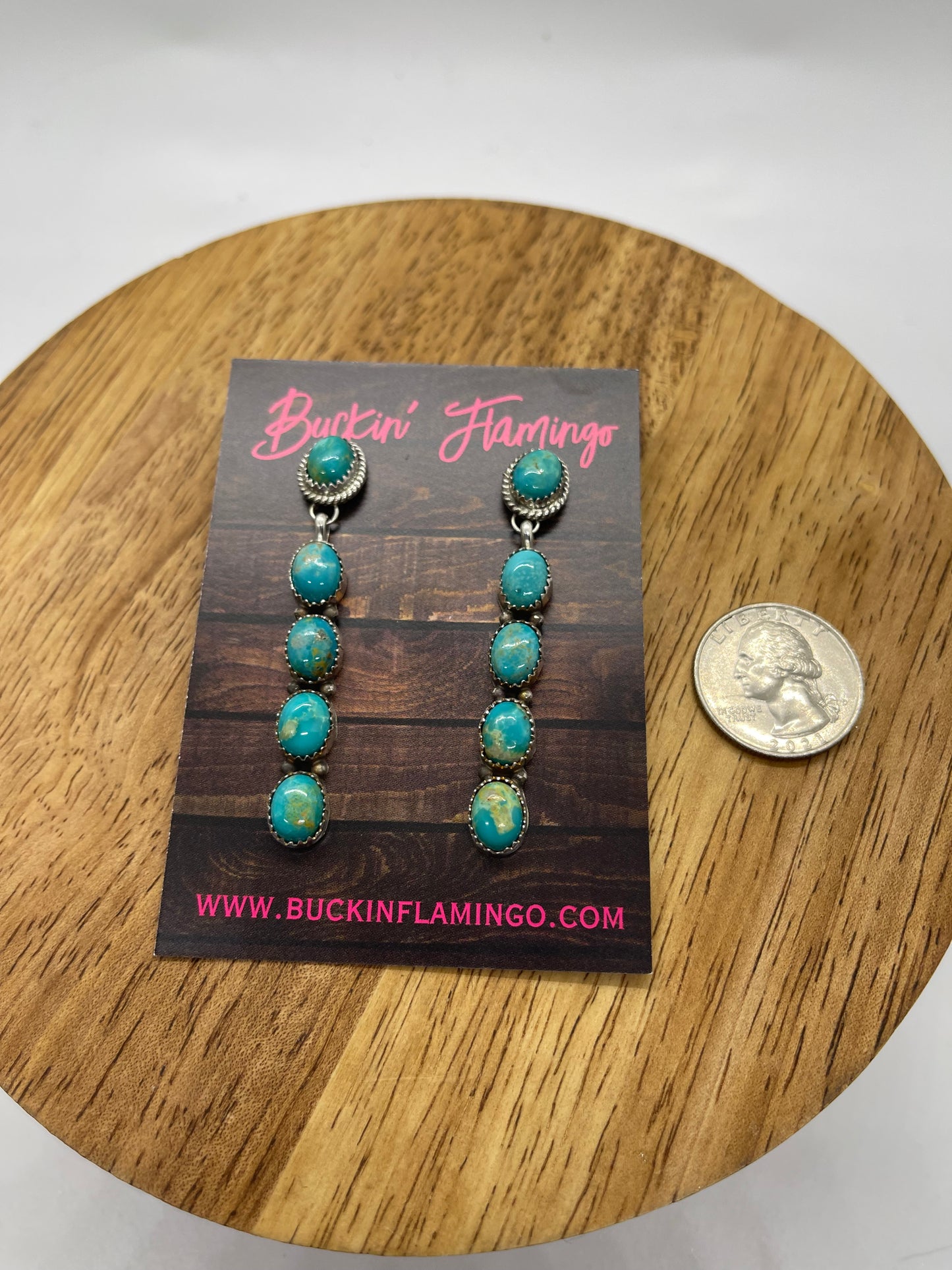 5 Stone Turquoise Post Dangle Earrings by Latricia Largo, Navajo