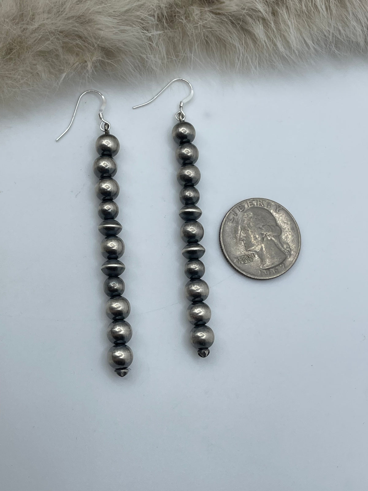 Navajo Style Pearl Long Dangle Earrings by Lucinda Sardo, Navajo