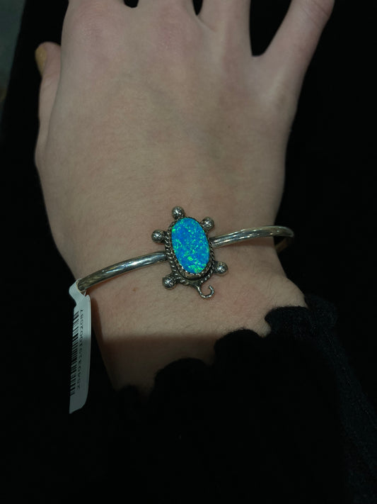 5 1/2"-7" Blue Opal Turtle Cuff by Kalana Hustito, Zuni