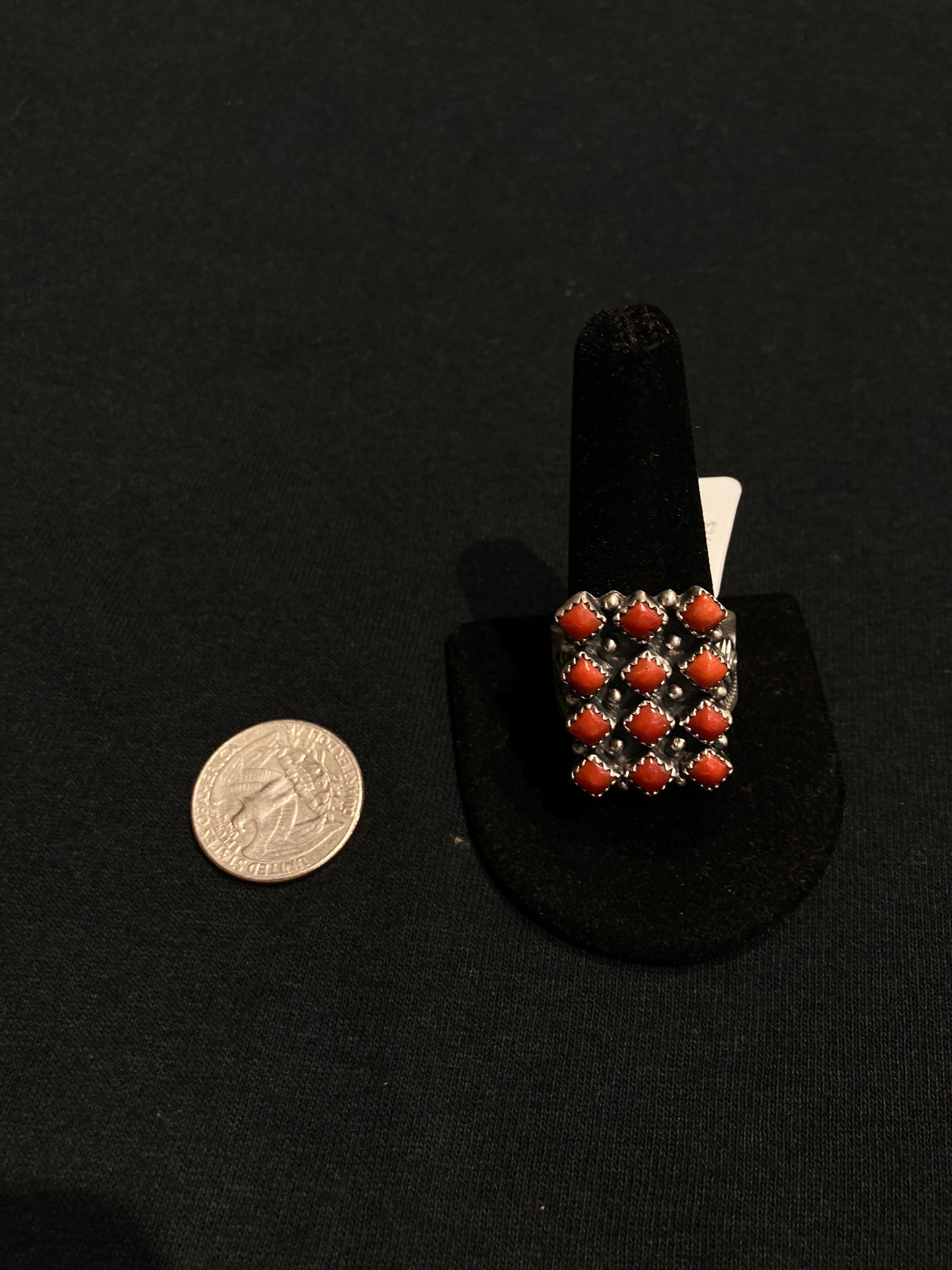 11.0 12 Red Coral Ring by Verley Betone, Navajo