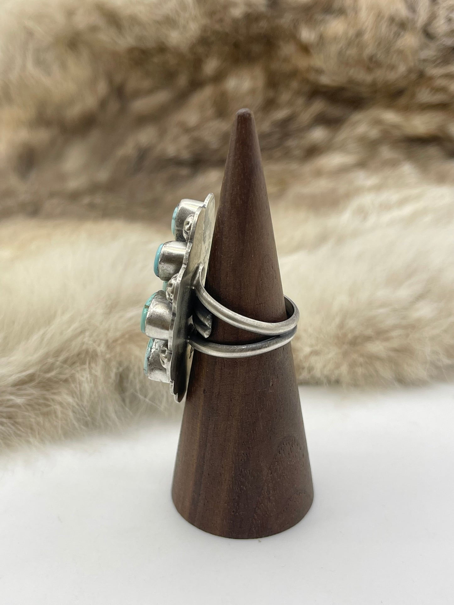 Adjustable Ring 7.0-11.0 Dry Creek Turquoise Half Cluster by Gabby Jurado, Mexican