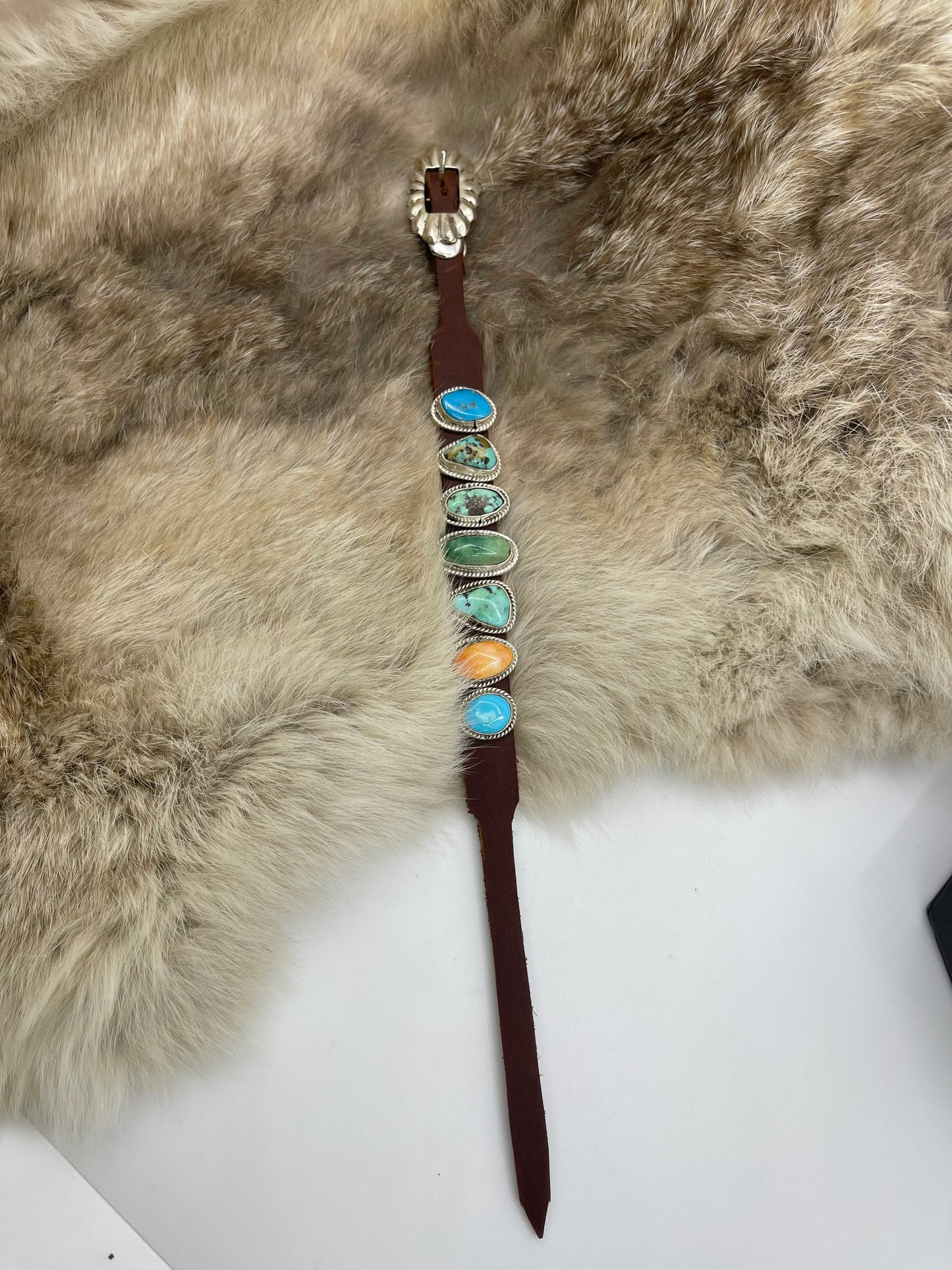 Turquoise & Orange Spiny Oyster on Leather Bracelet