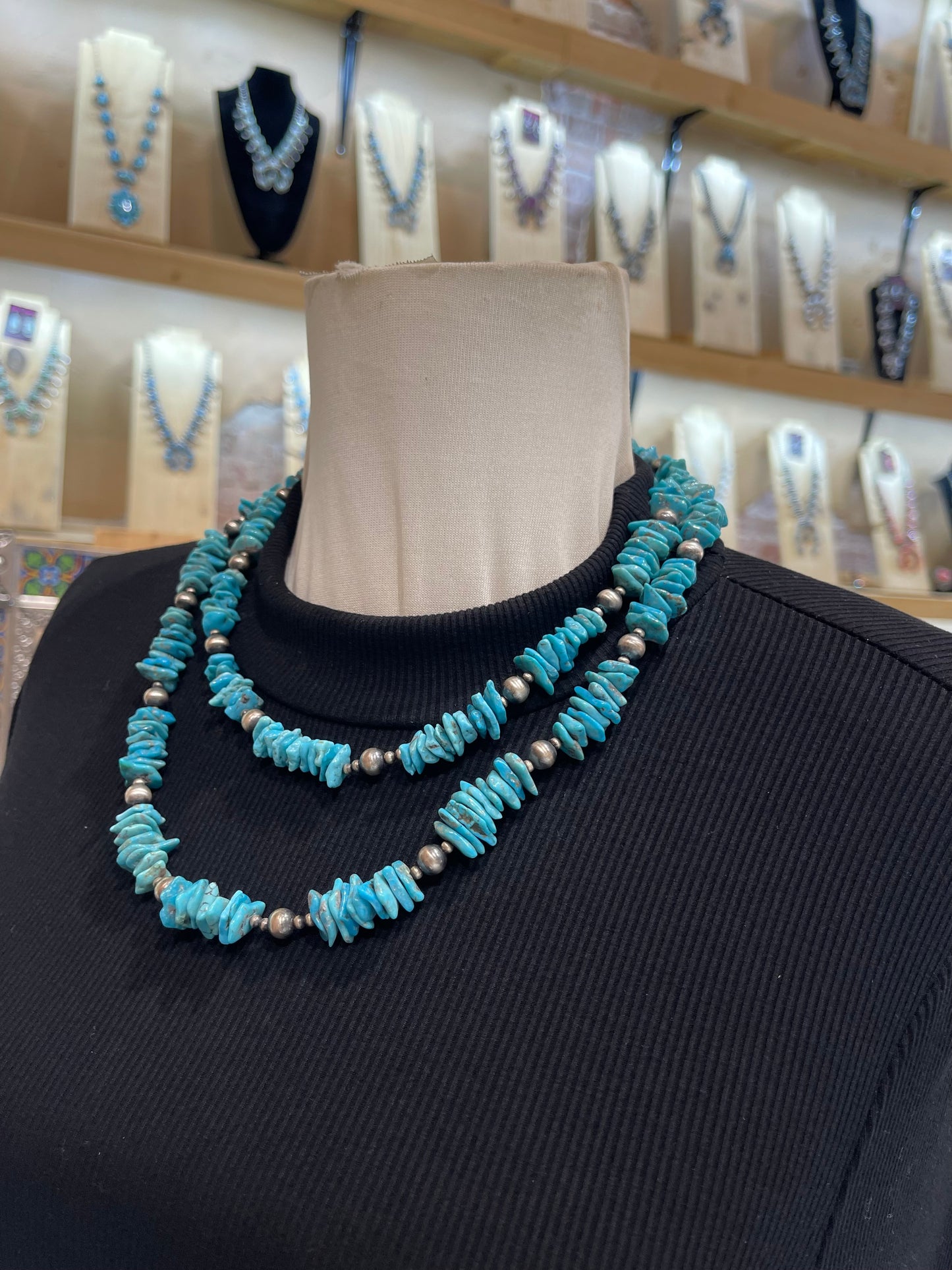 16” & 22” Double Strand Chunky Turquoise Necklace & Earring Set