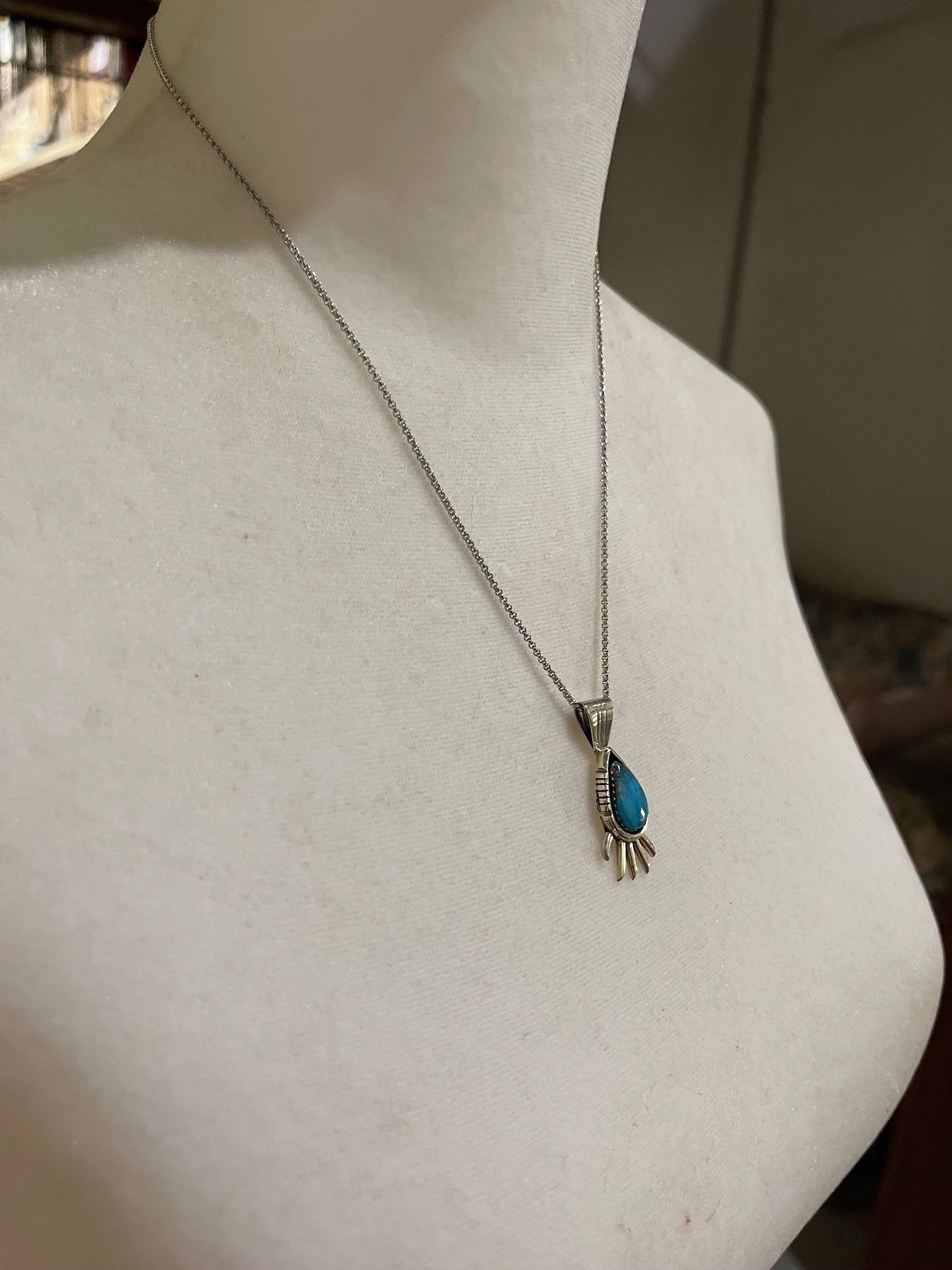 18" Turquoise Teardrop Bear Claw Necklace by Sharon McCarthy, Navajo