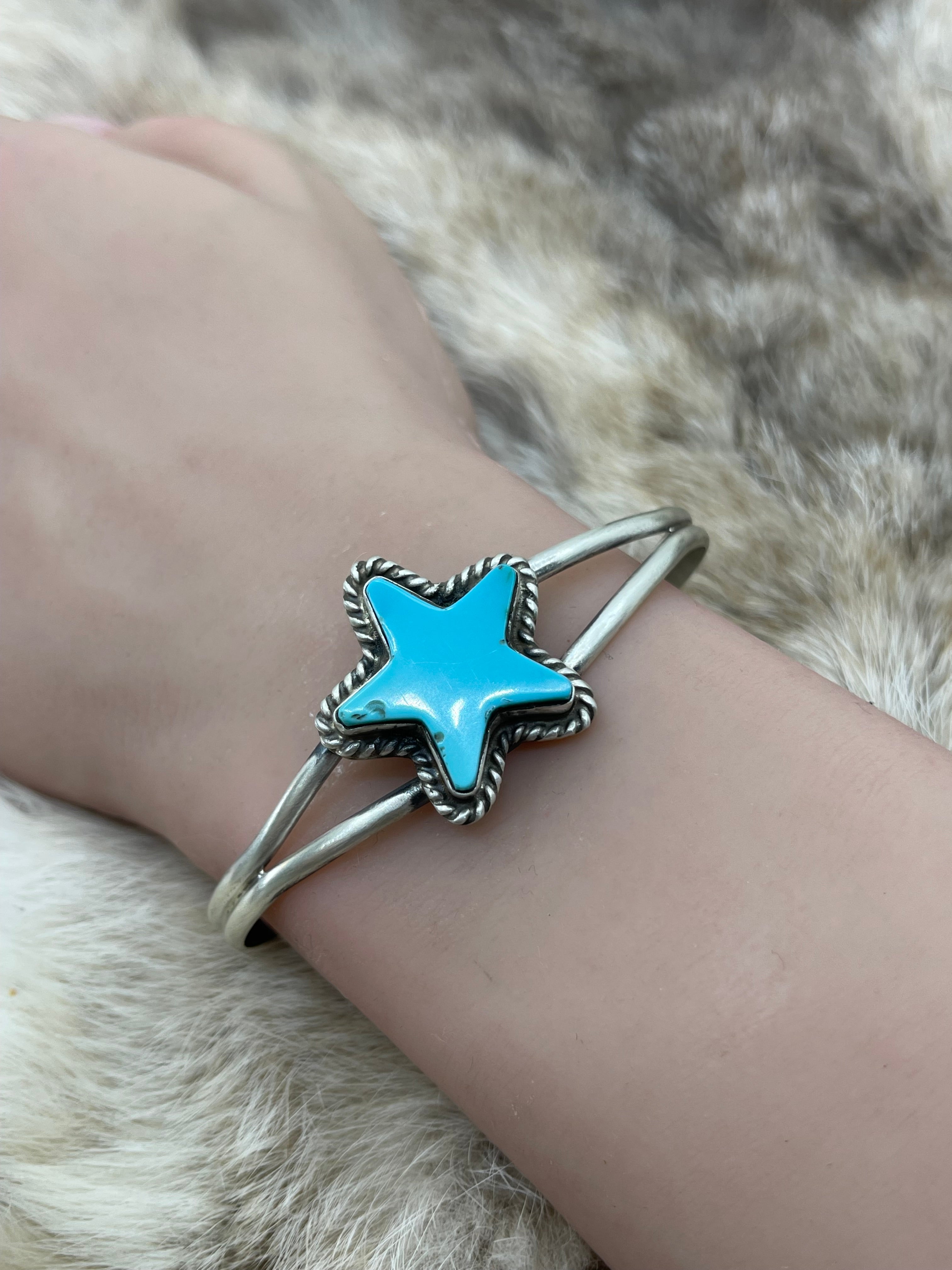 Blue Turquoise Star Cuff by Larson Chee, Navajo – Buckin' Flamingo