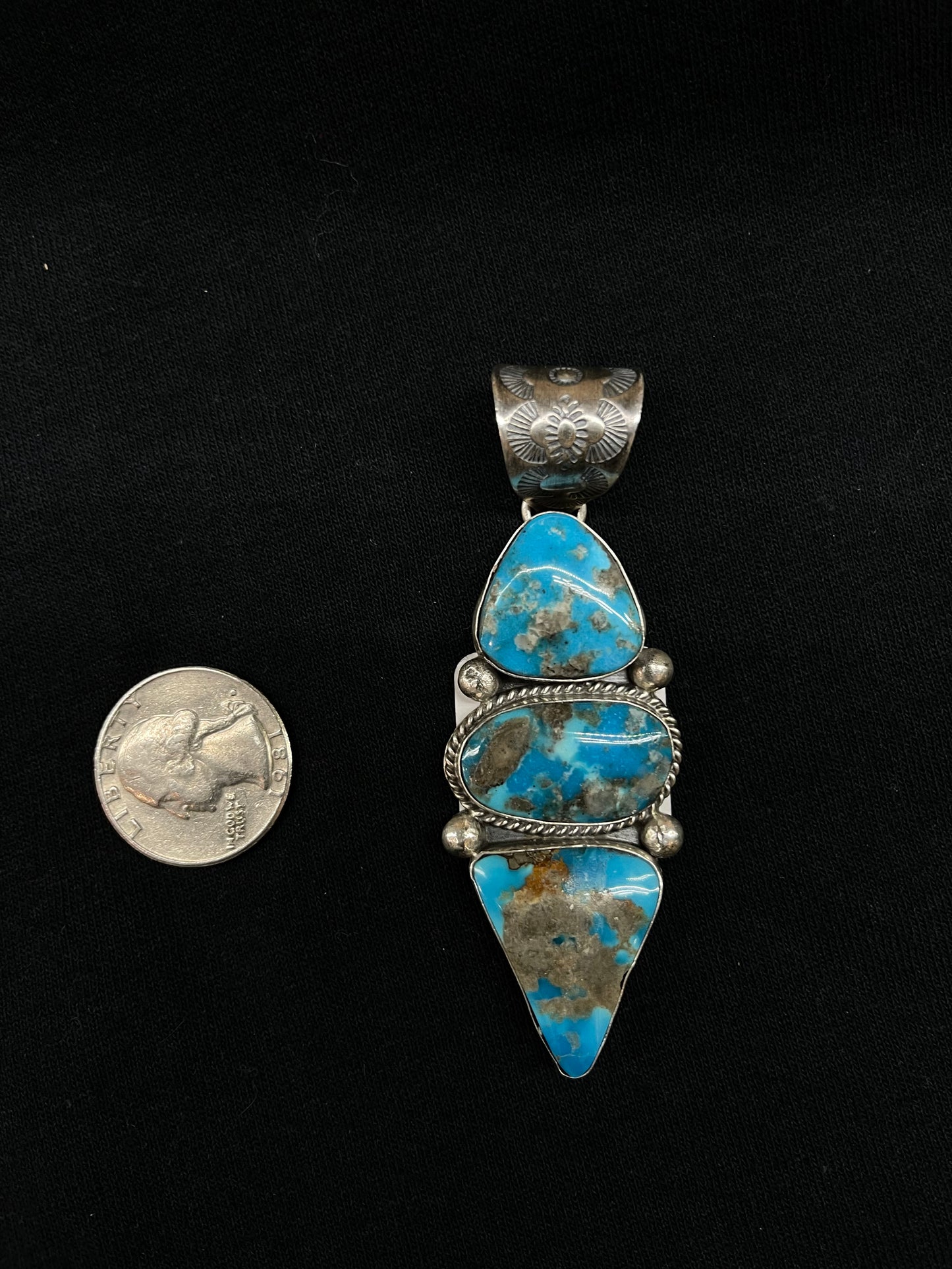 3 Stone Kingman Turquoise Pendant with a 11.7mm Bale by T. Nez, Navajo