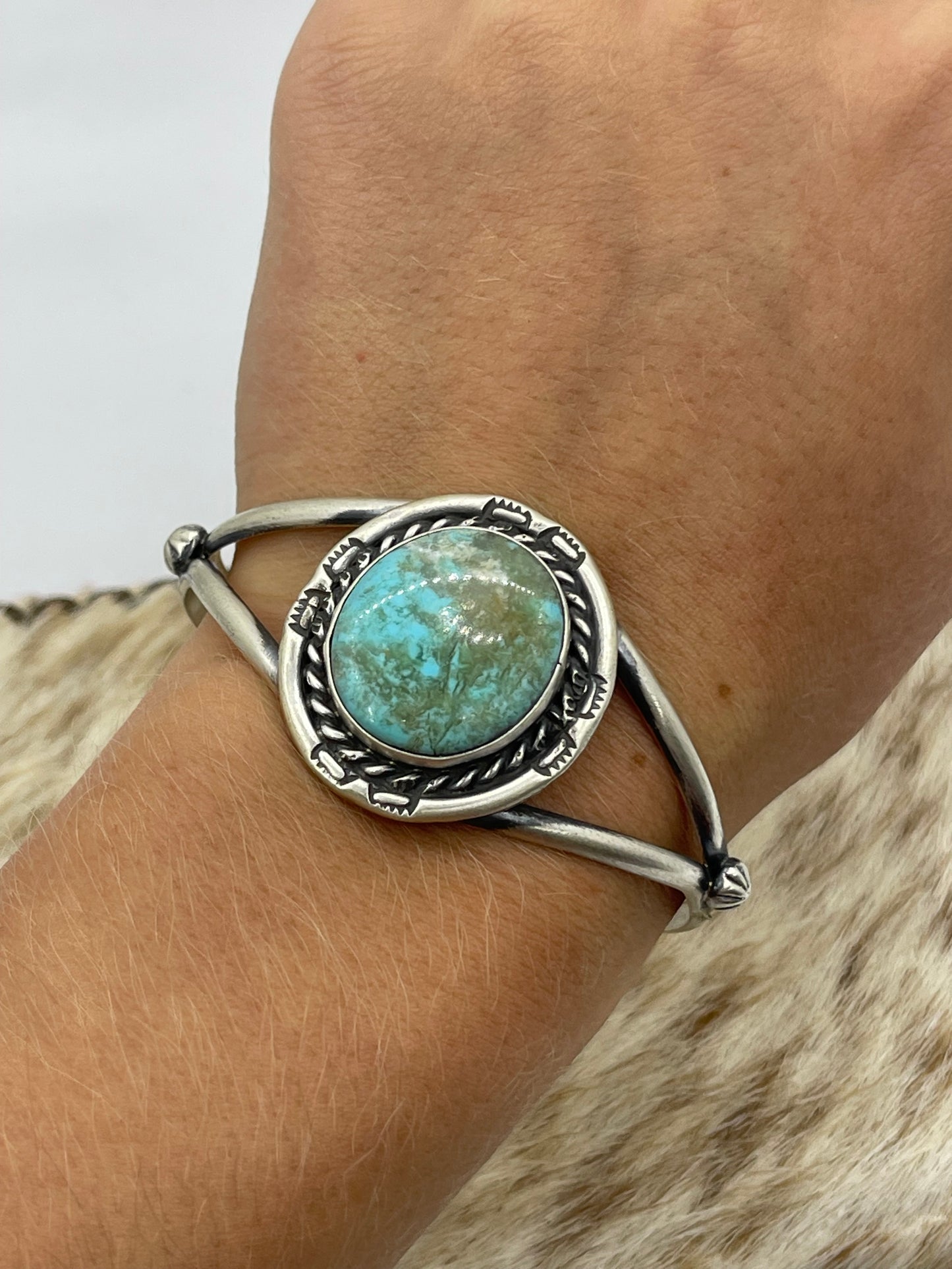 5 3/4"-7 1/4" Kingman Turquoise Cuff by Augustine Largo, Navajo