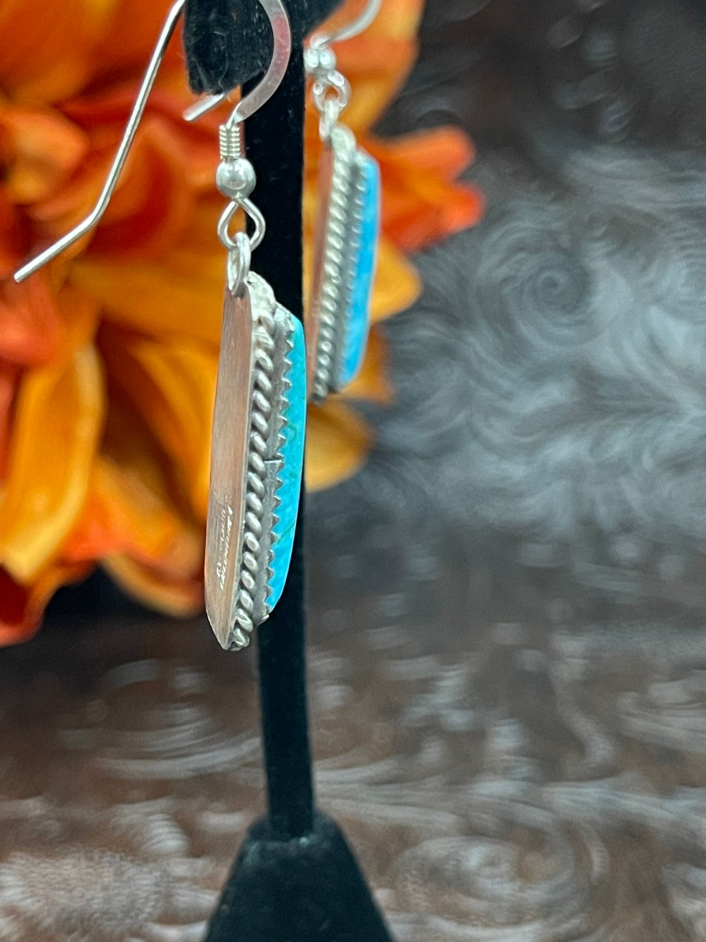 Kingman Turquoise Bar Earrings by Virginia Becenti, Navajo