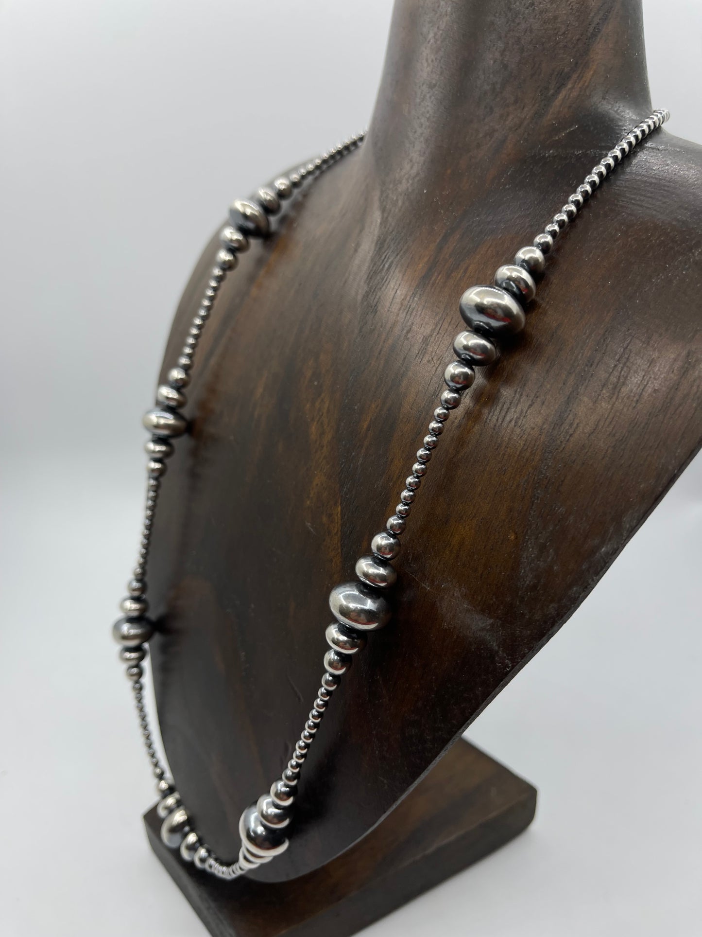 24" 3mm-14mm Navajo Rondelle Pearls Necklace