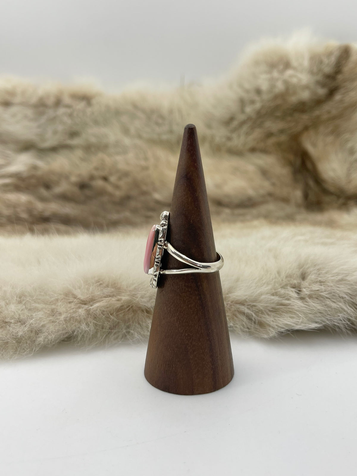 7.0 Pink Conch Shell Ring by Annette Chiquita, Navajo