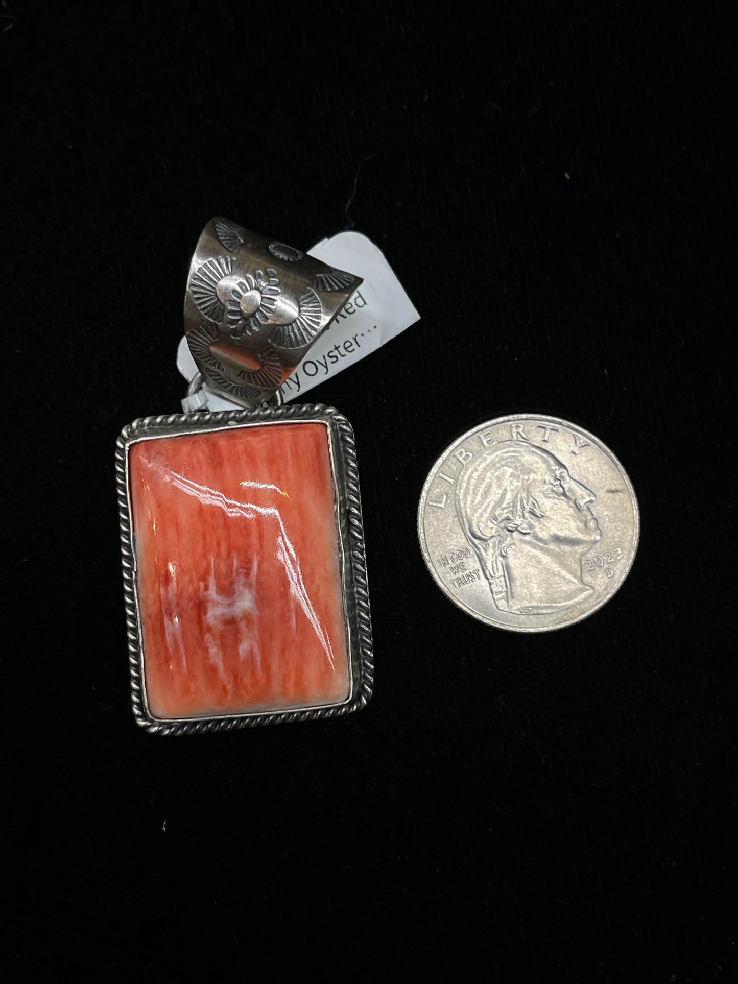 13mm Bale Red Spiny Oyster Square Pendant by Begay, Navajo