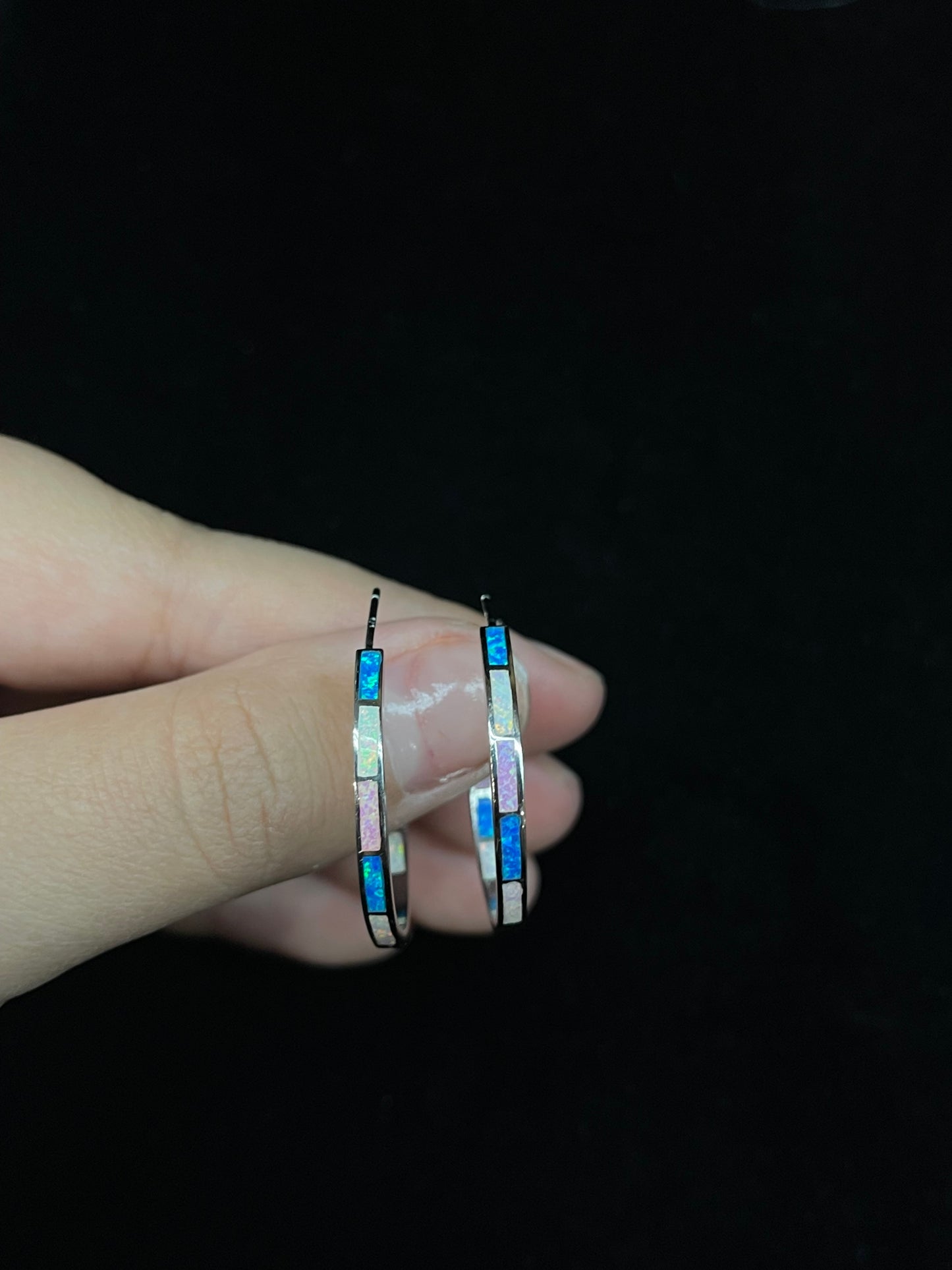 Multi opal inlay Hoop Post Earrings