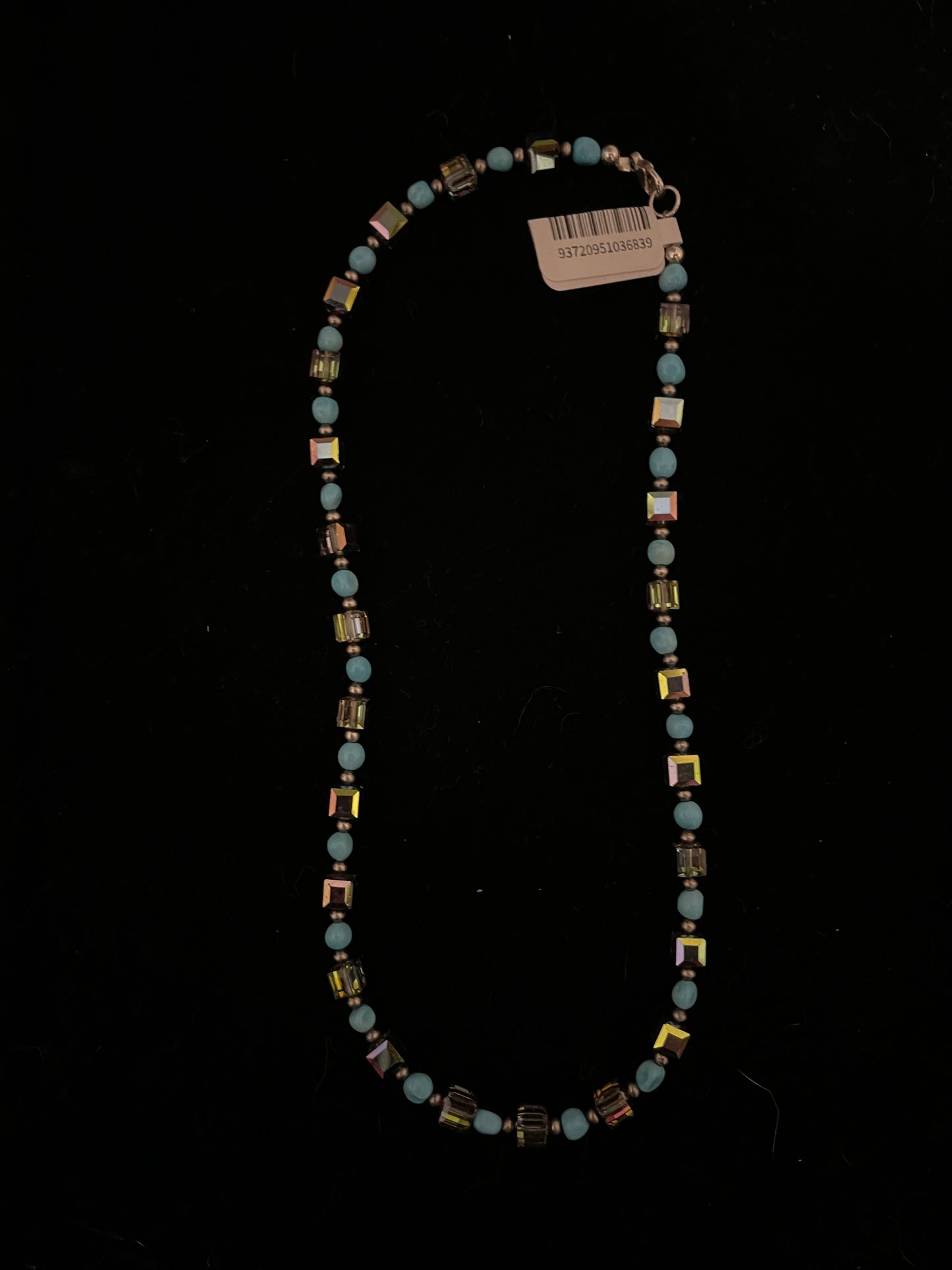 17" Sleeping Beauty Turquoise, 3mm Silver Beads, and Swarovski Crystal Necklace