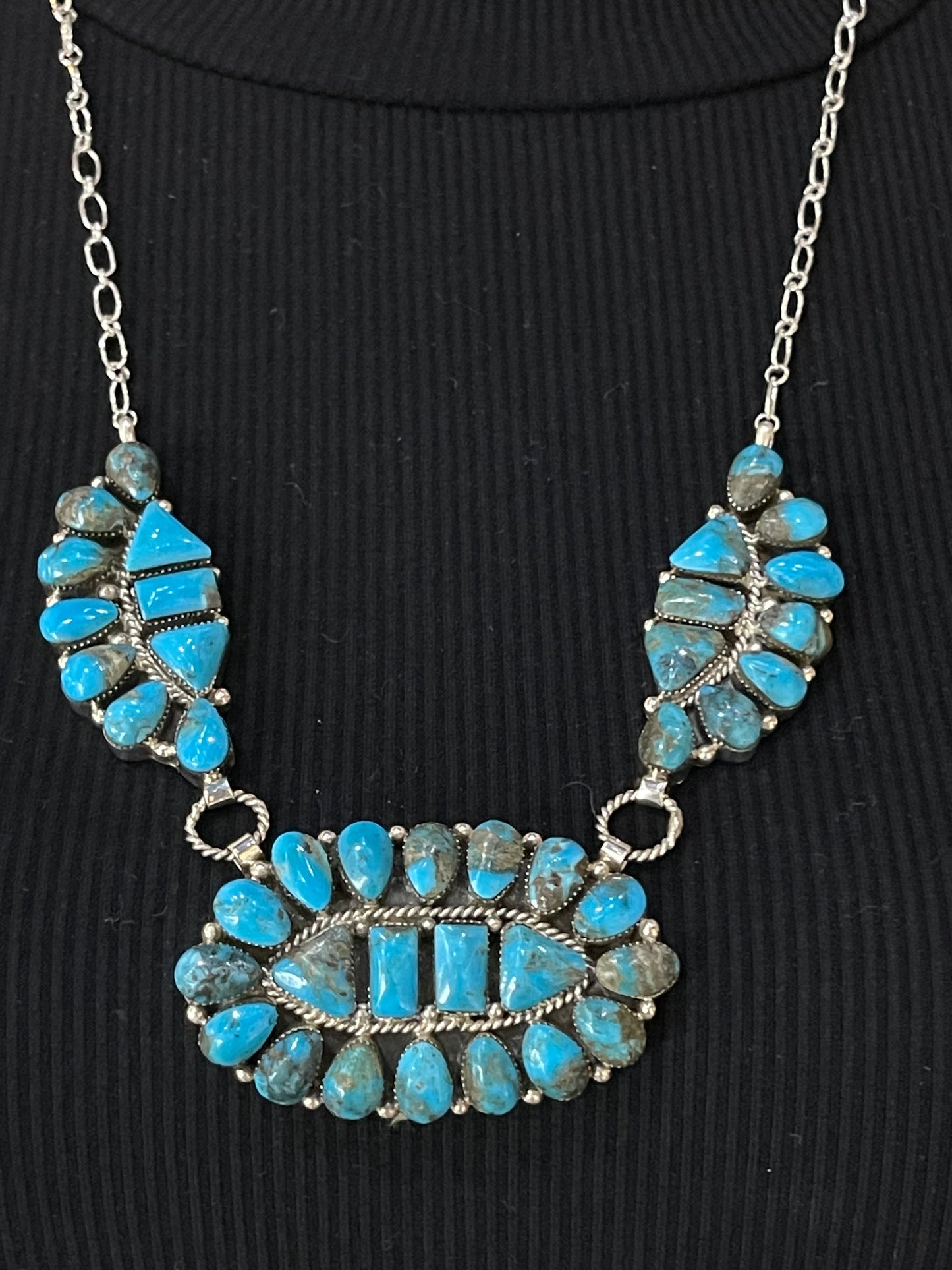 24" Triple Turquoise Cluster Necklace by Dorothy Lee, Navajo