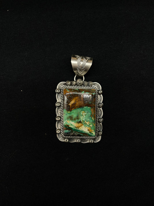 Mantis Turquoise Rectangle Pendant with a 11mm Bale by Gilbert Platero, Navajo