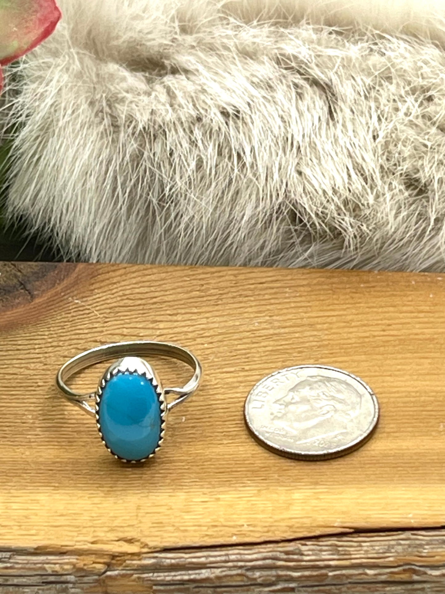 8.0 Blue Turquoise Ring by Letricia Largo, Navajo
