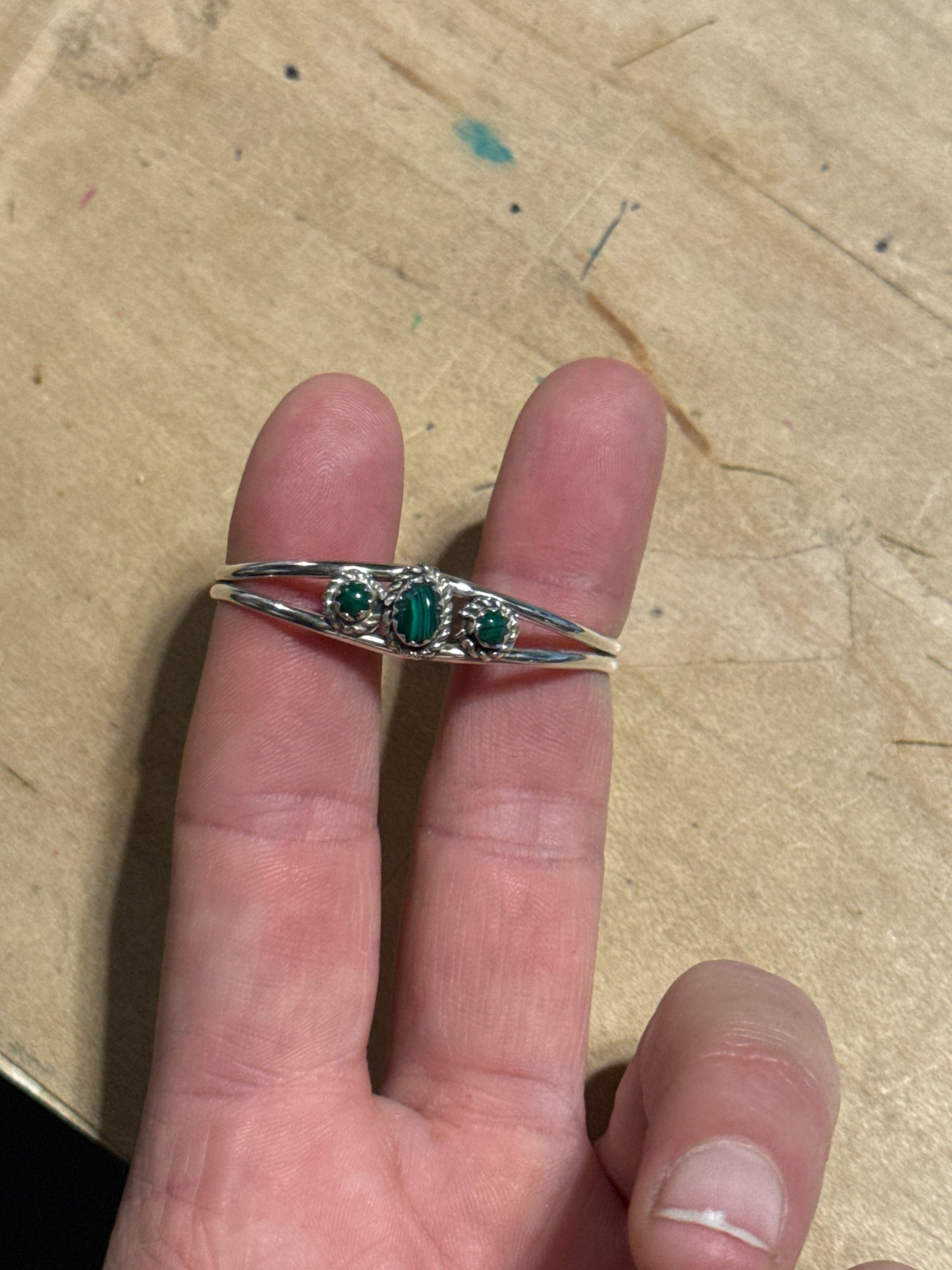 3 Stone Malachite Baby Bracelet