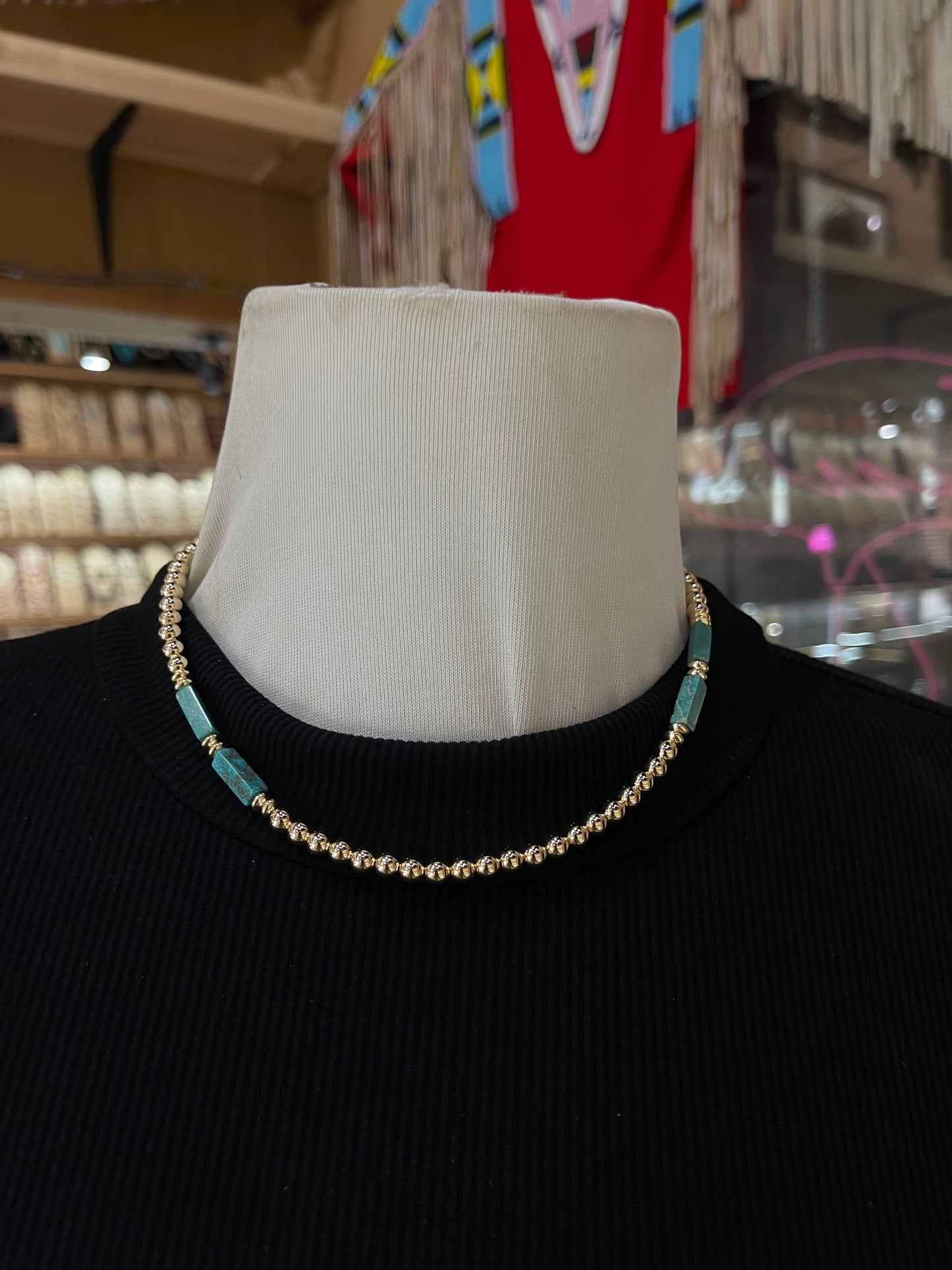 16"+2" 5mm 14k Gold Filled with Turquoise Necklace