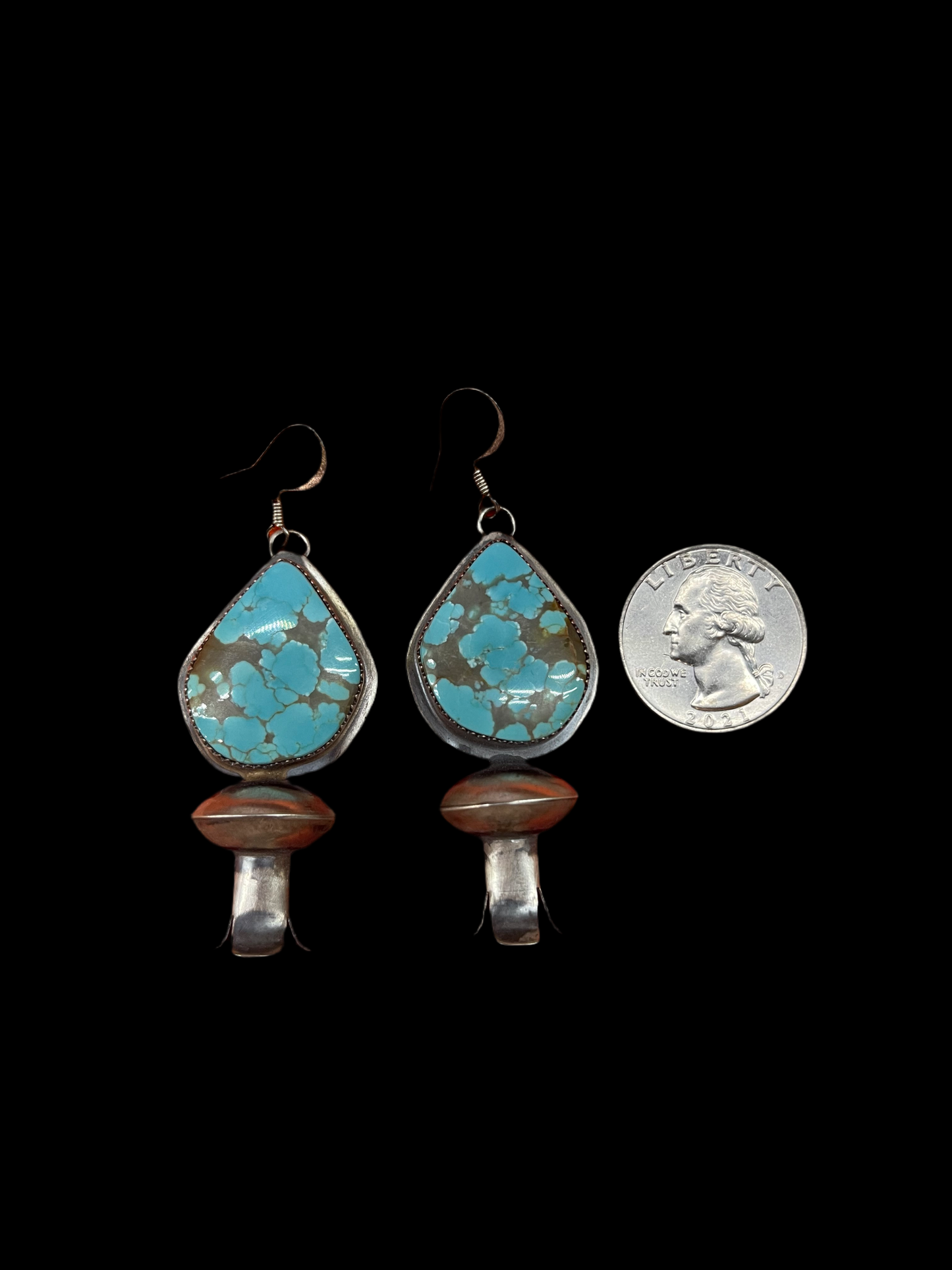 Boulder Turquoise Blossom Dangle Earrings by Juanita Long, Navajo