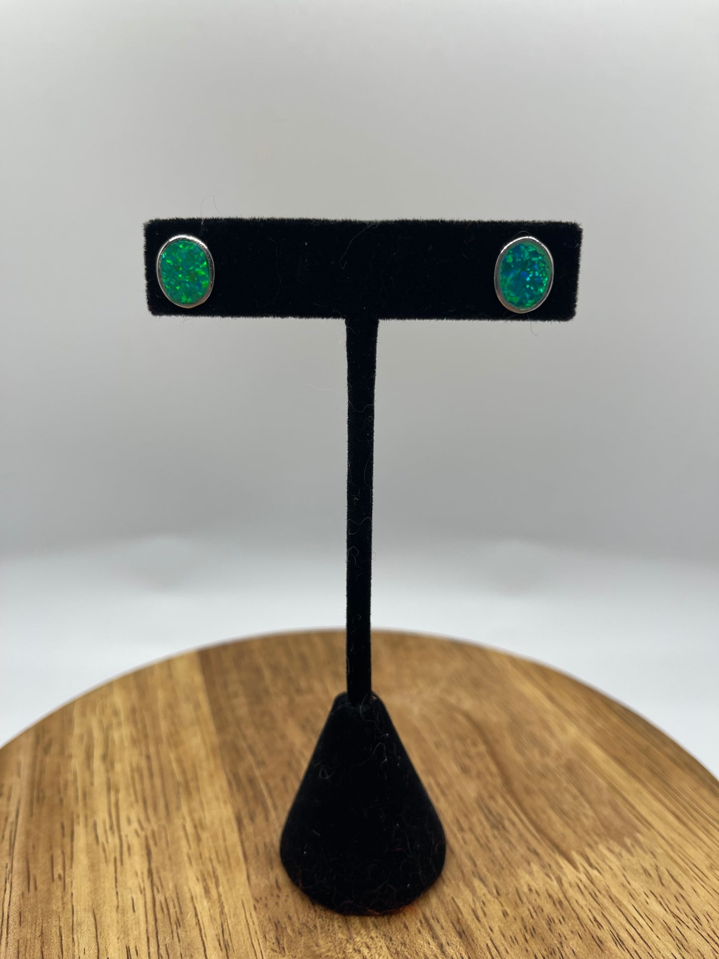 Green Opal Inlay Oval Post Earrings