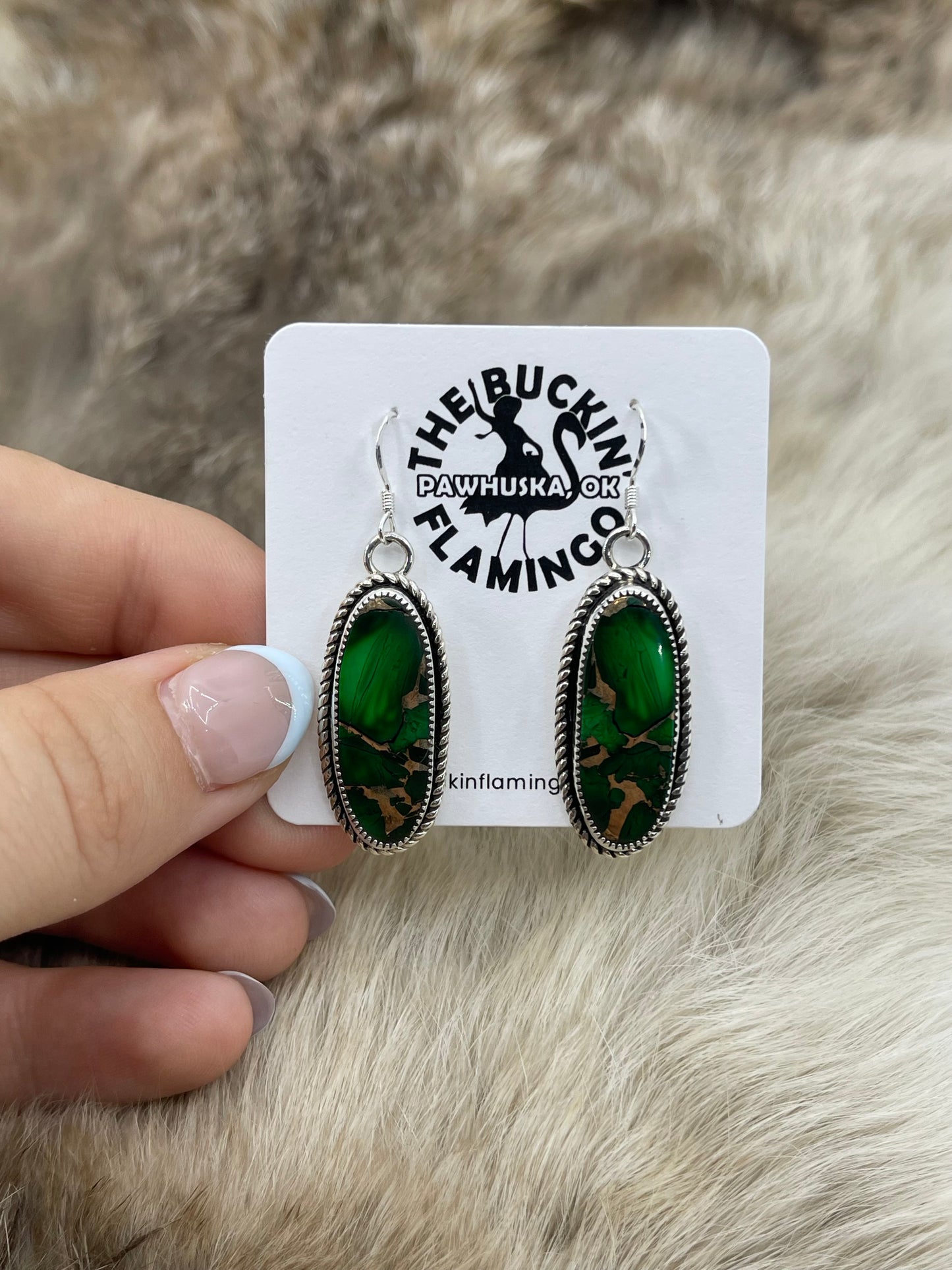 Green Mojave Dangle Earrings by Joelias Draper, Navajo