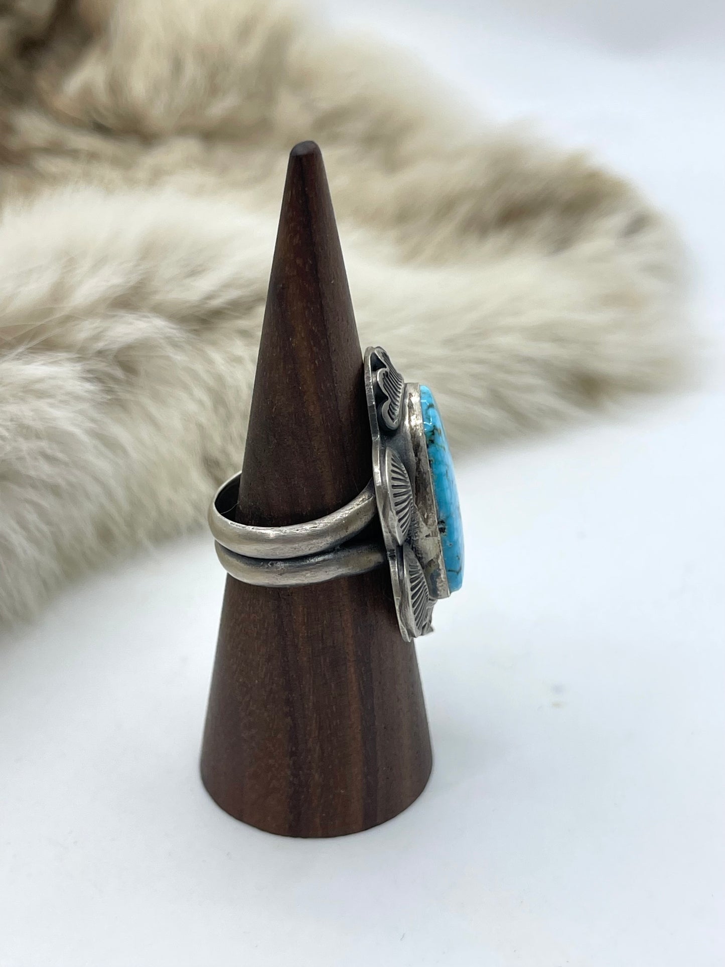 9.5 High Grade Kingman Spiderweb Turquoise Ring by Boyd Ashley, Navajo