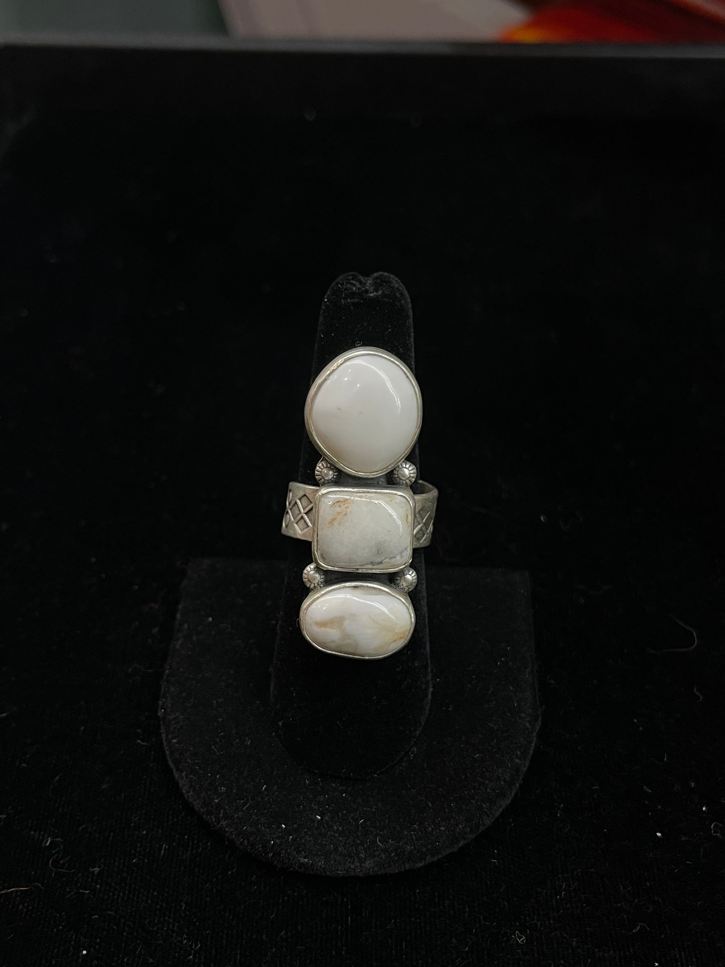 Adjustable 3 Stone White Buffalo Ring