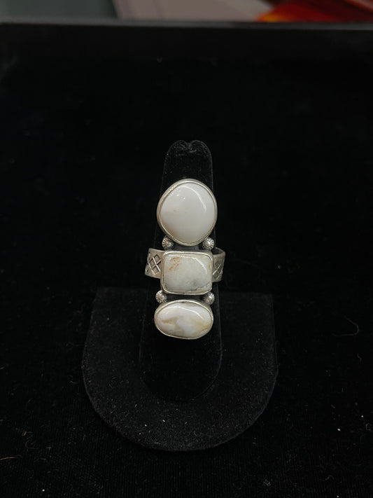 Adjustable 3 Stone White Buffalo Ring