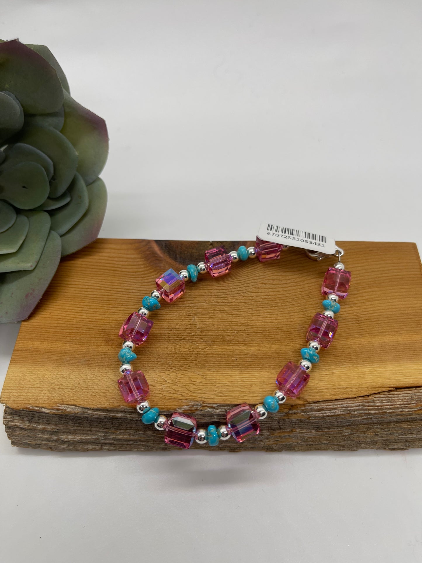7" Pink Swarovski Crystal and Sleeping Beauty Turquoise Bracelet