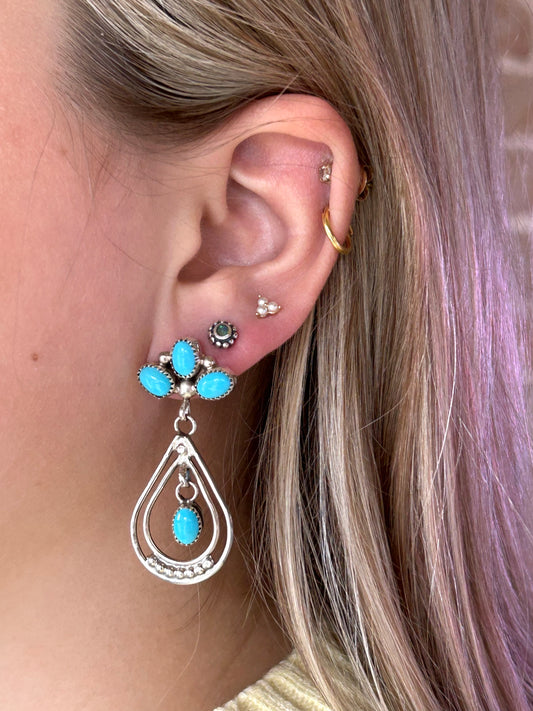 Sleeping Beauty Turquoise Cluster Teardrop Post Dangle earrings by Anna Spencer, Navajo