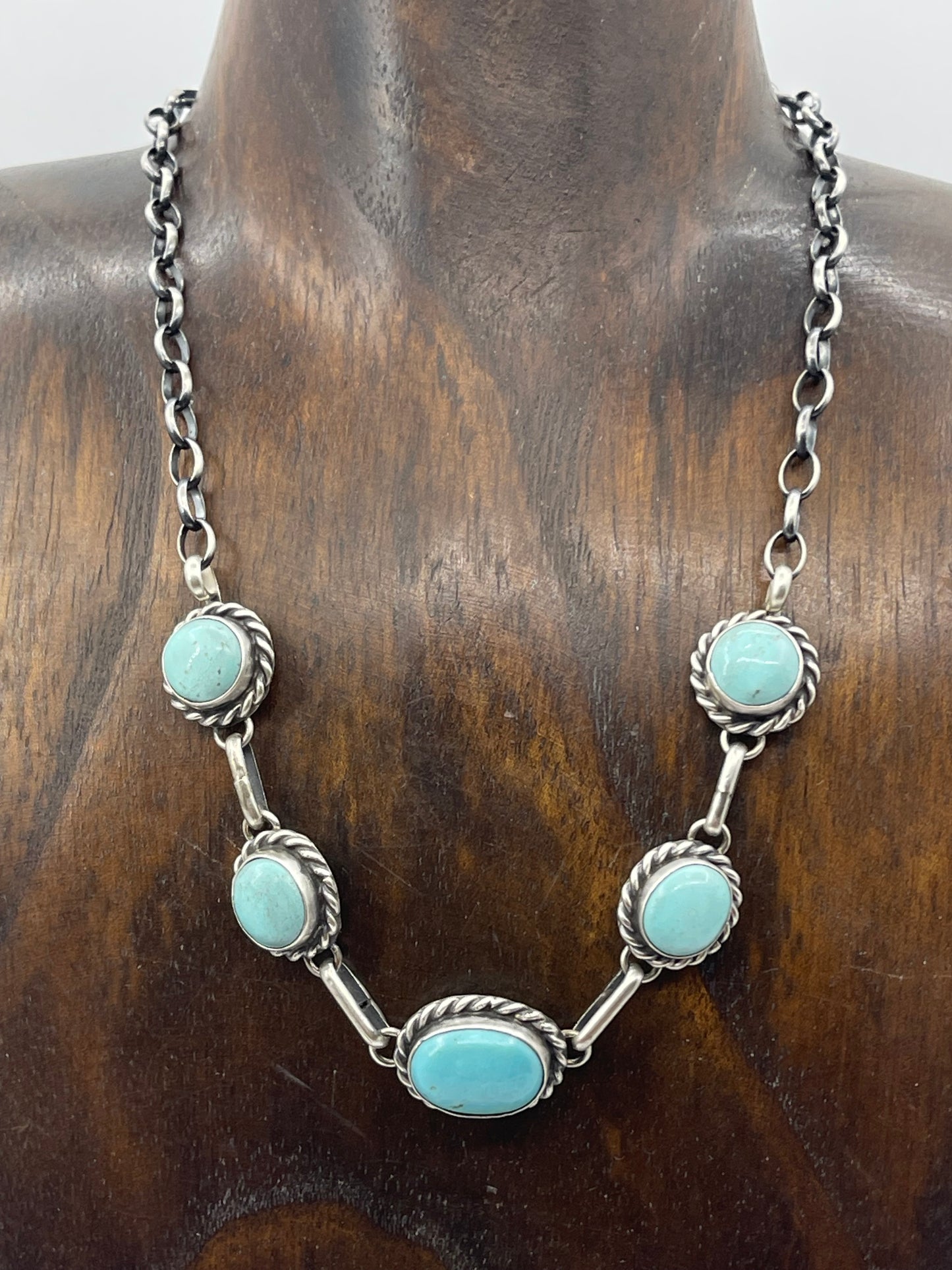 16" 5 Stone Kingman Turquoise Necklace by Augustine Largo, Navajo