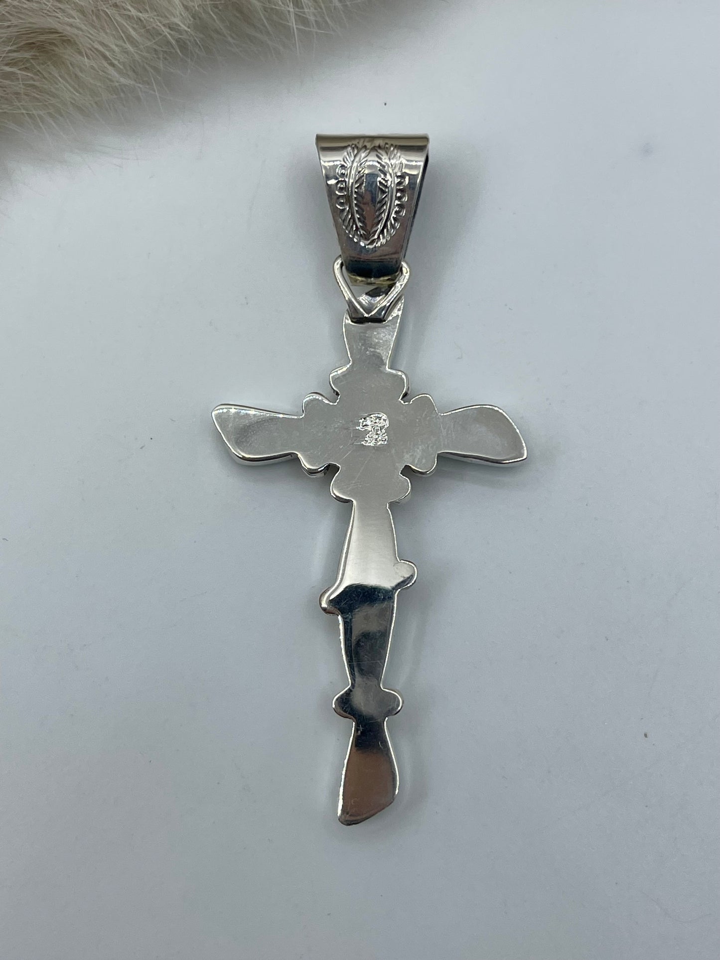 8.5mm Bale Turquoise Cross Pendant by Sheena Jack, Navajo