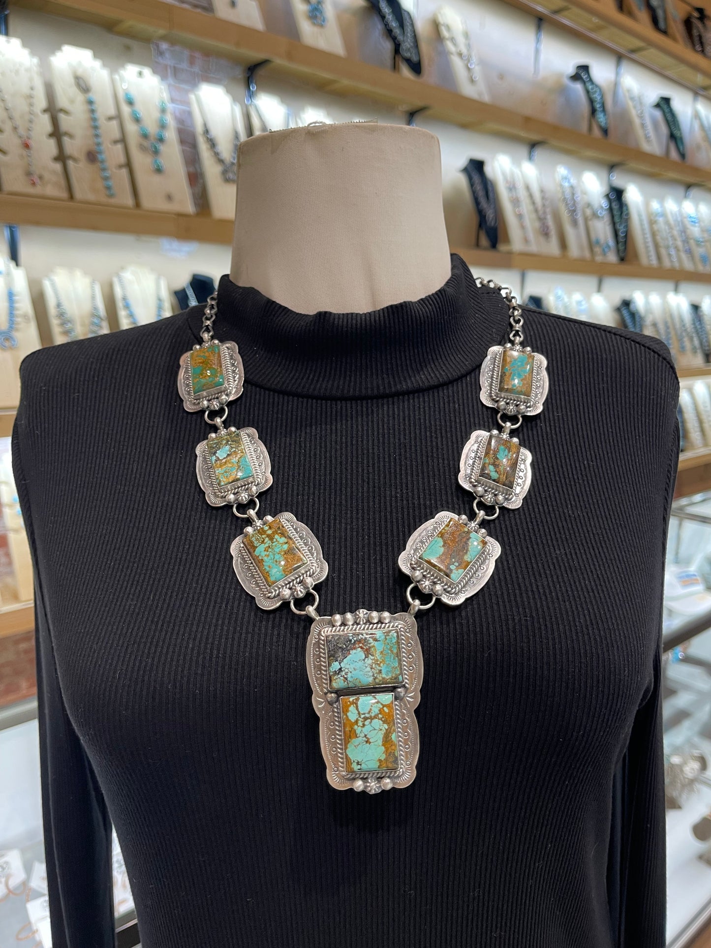 24" Blackjack Turquoise Lariat Necklace by Lyle Piaso, Navajo
