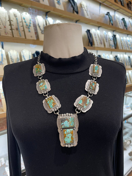 24" Blackjack Turquoise Lariat Necklace by Lyle Piaso, Navajo