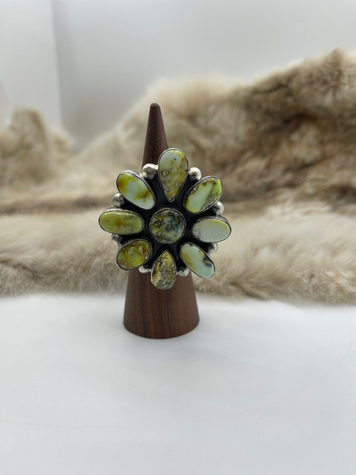Adjustable 5.0-11.0 Sonoran Gold Turquoise Cluster Ring Stamped PN