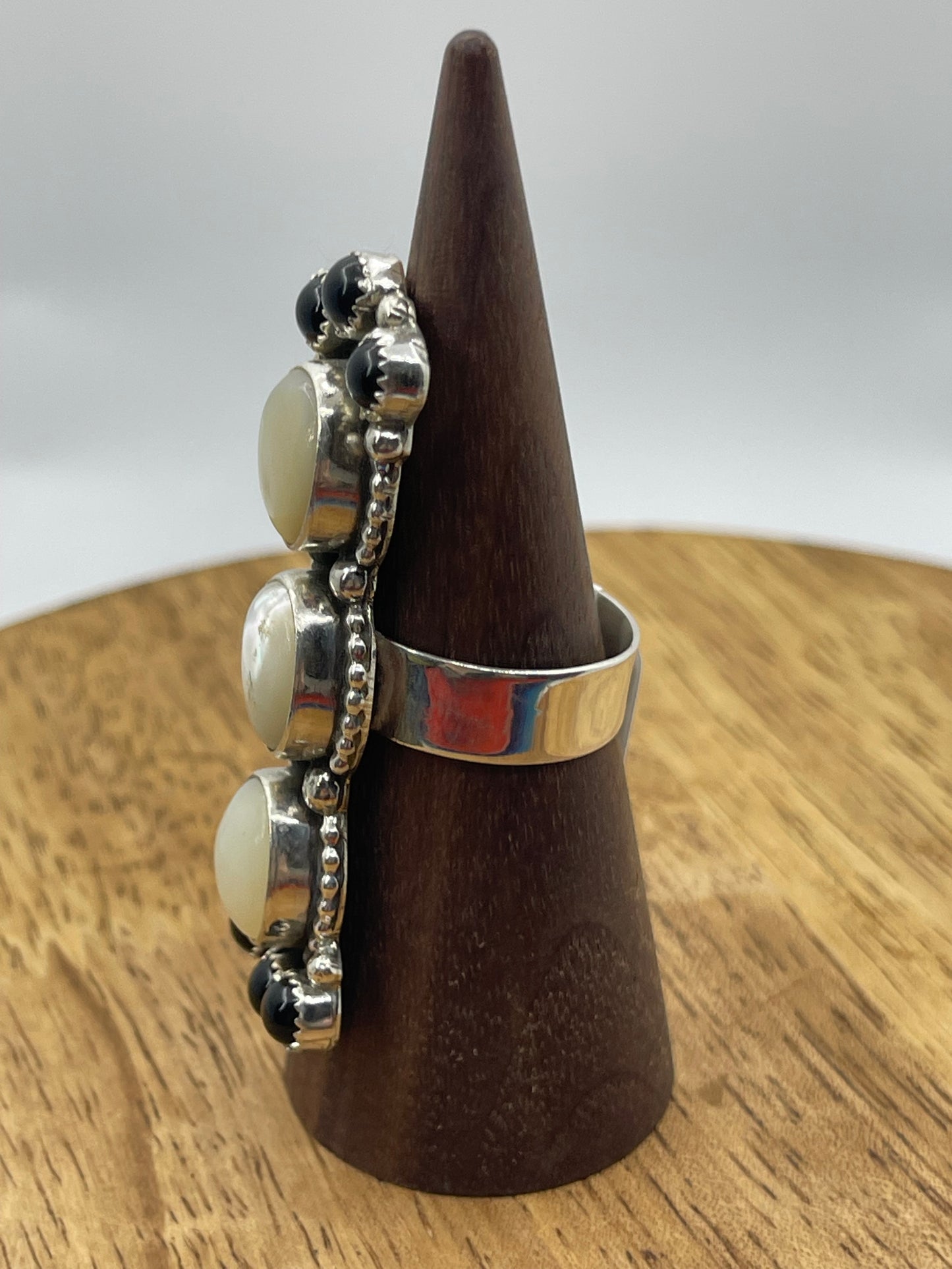 LOT 23 A 1/4 9.5 Black Onyx and Mother of Pearl Ring, Navajo