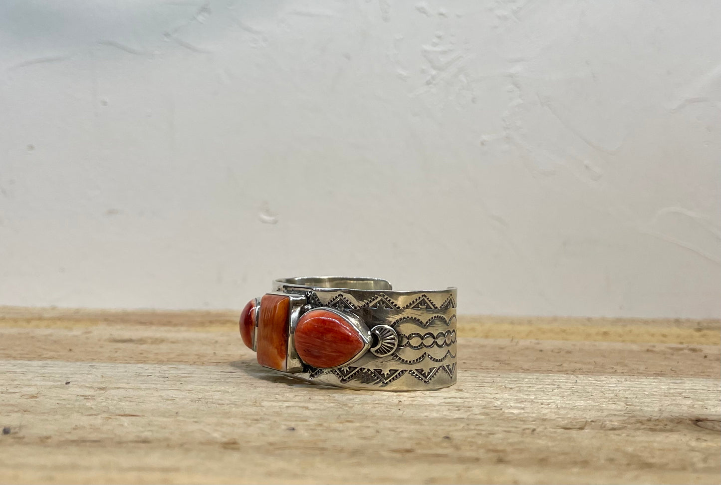 Spiny Oyster Shell 3-Stone Stamped Cuff by Zia