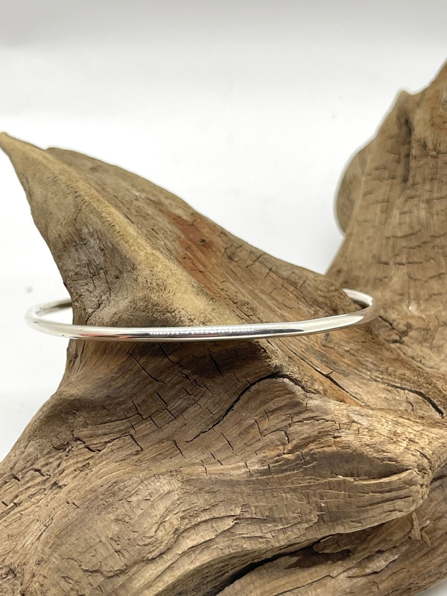 8" Plain Sterling Silver Round Wire Bangle by Elaine Tahe, Navajo