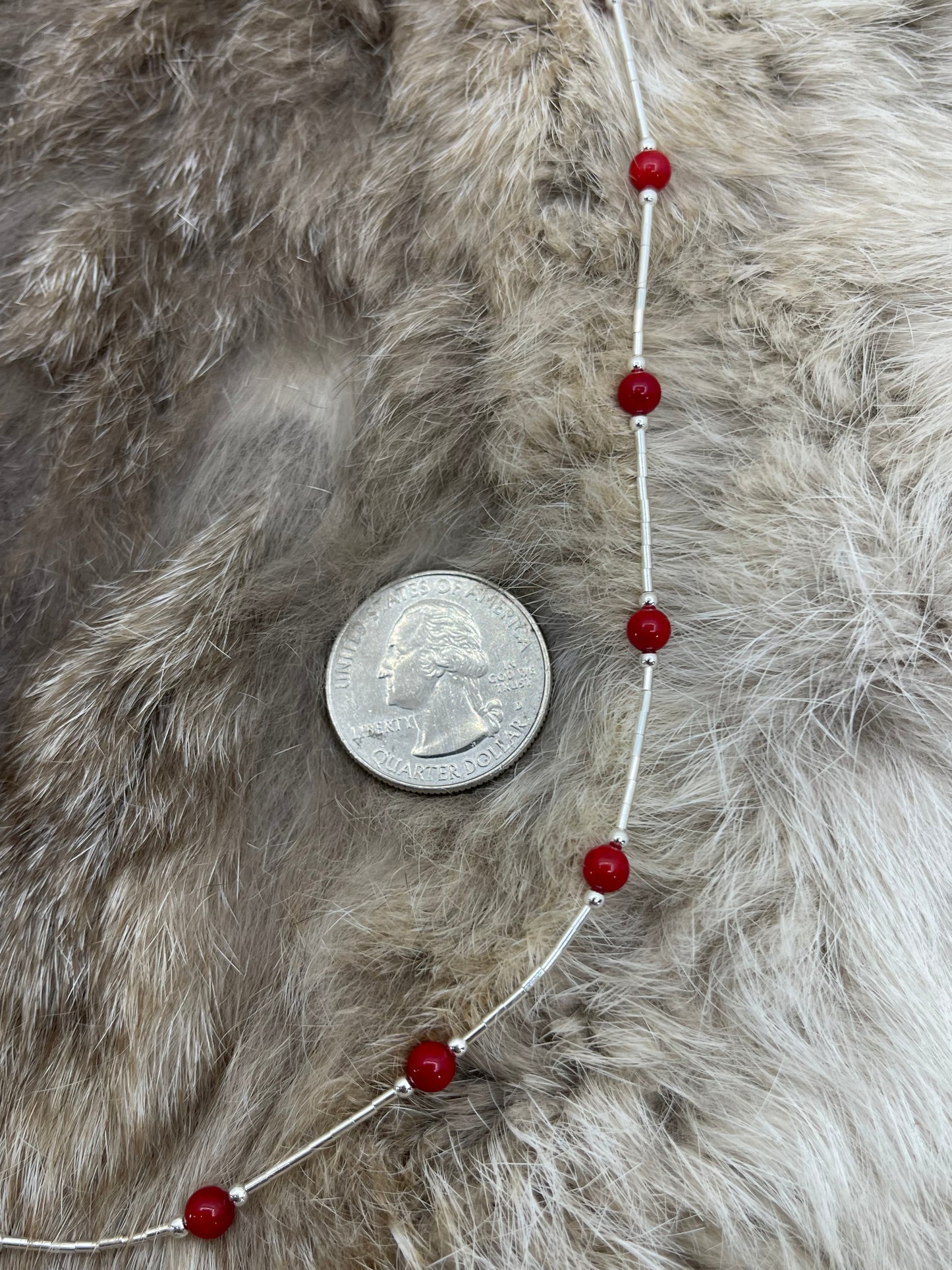 Red Coral 4mm Beads on Liquid Silver 17" Necklace