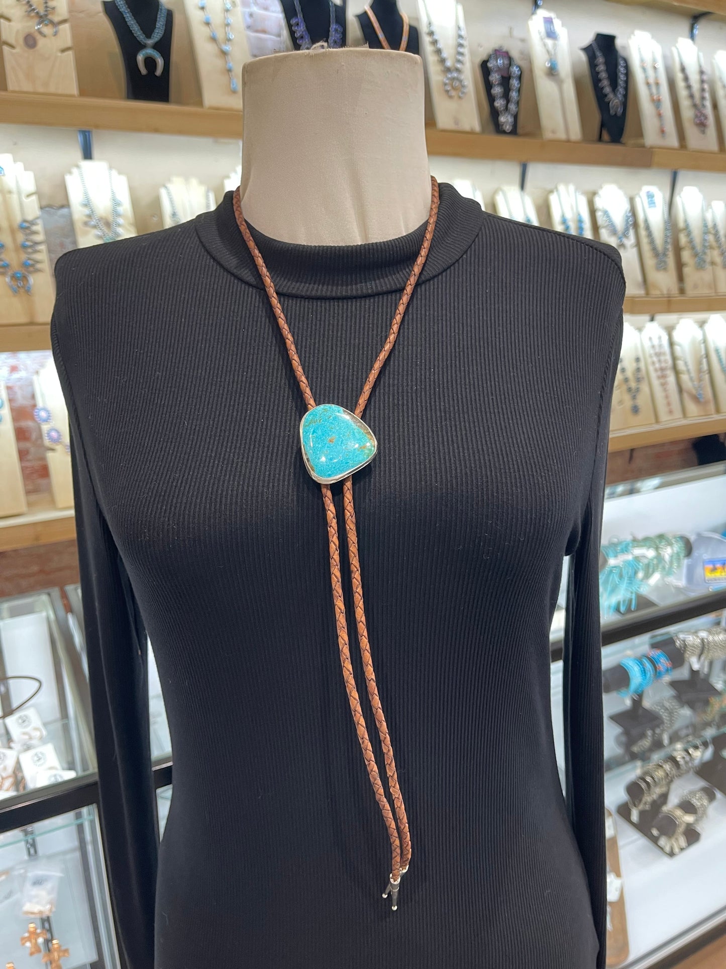 Kingman Turquoise Bolo Tie by Carrie Cannon, Kiowa