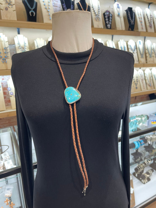 Kingman Turquoise Bolo Tie by Carrie Cannon, Kiowa