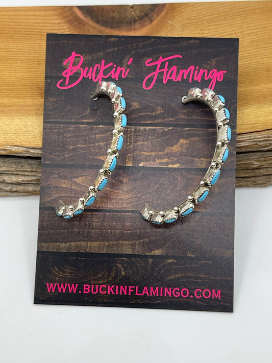 Turquoise Half Hoop Post earrings by Alvin and Aurelia Hughte, Zuni