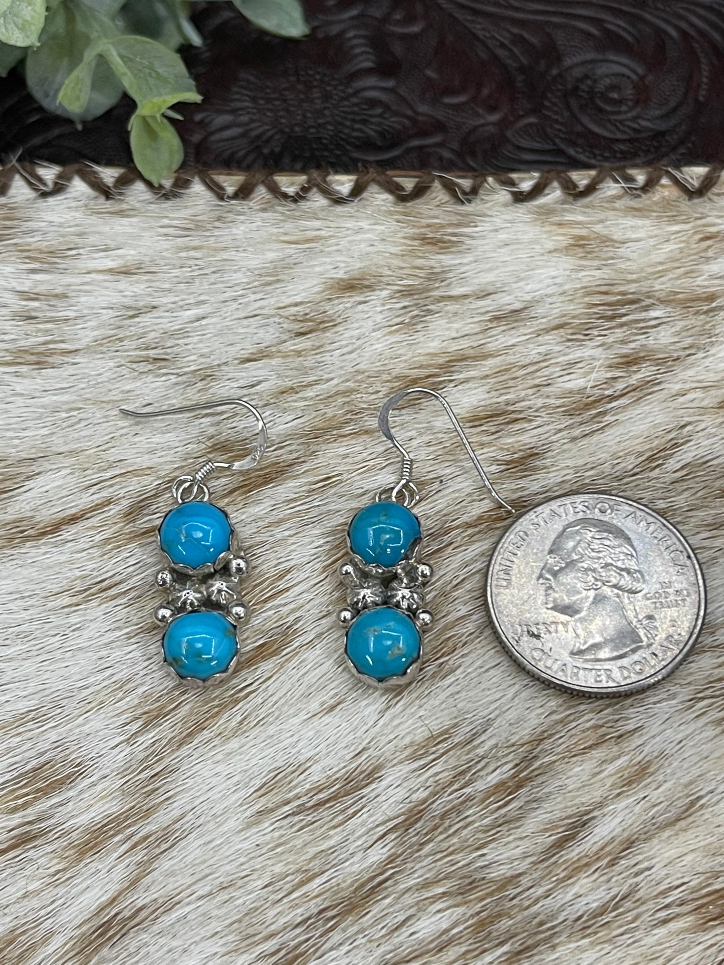 2 Stone Turquoise Dangle Earrings