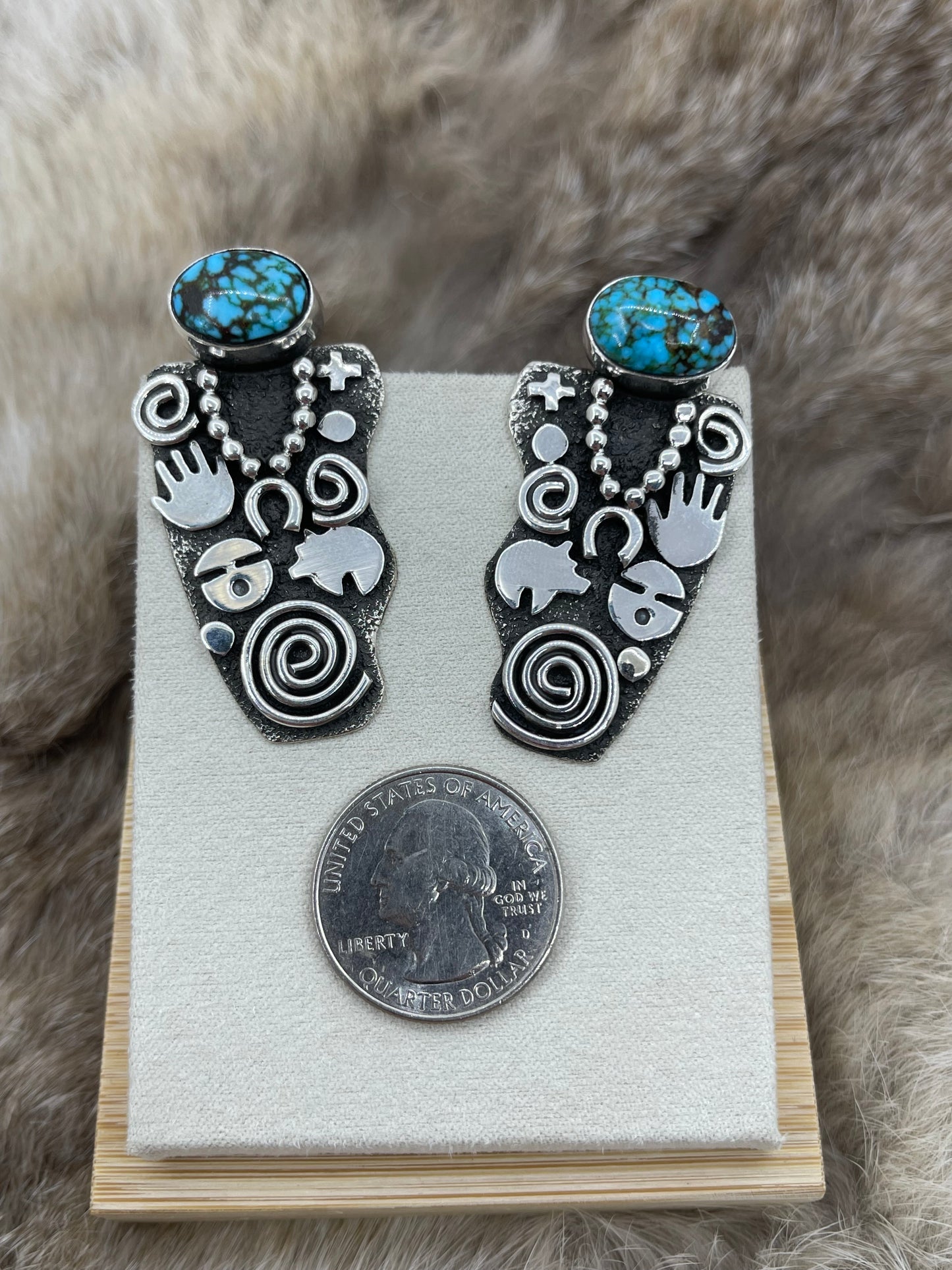 Petroglyph Earrings with Kingman Web Turquoise by Alex Sanchez, Navajo