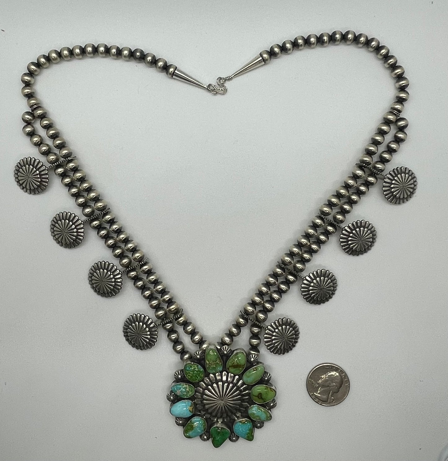 24" Sonoran Gold Turquoise Necklace by Tom Lewis, Navajo